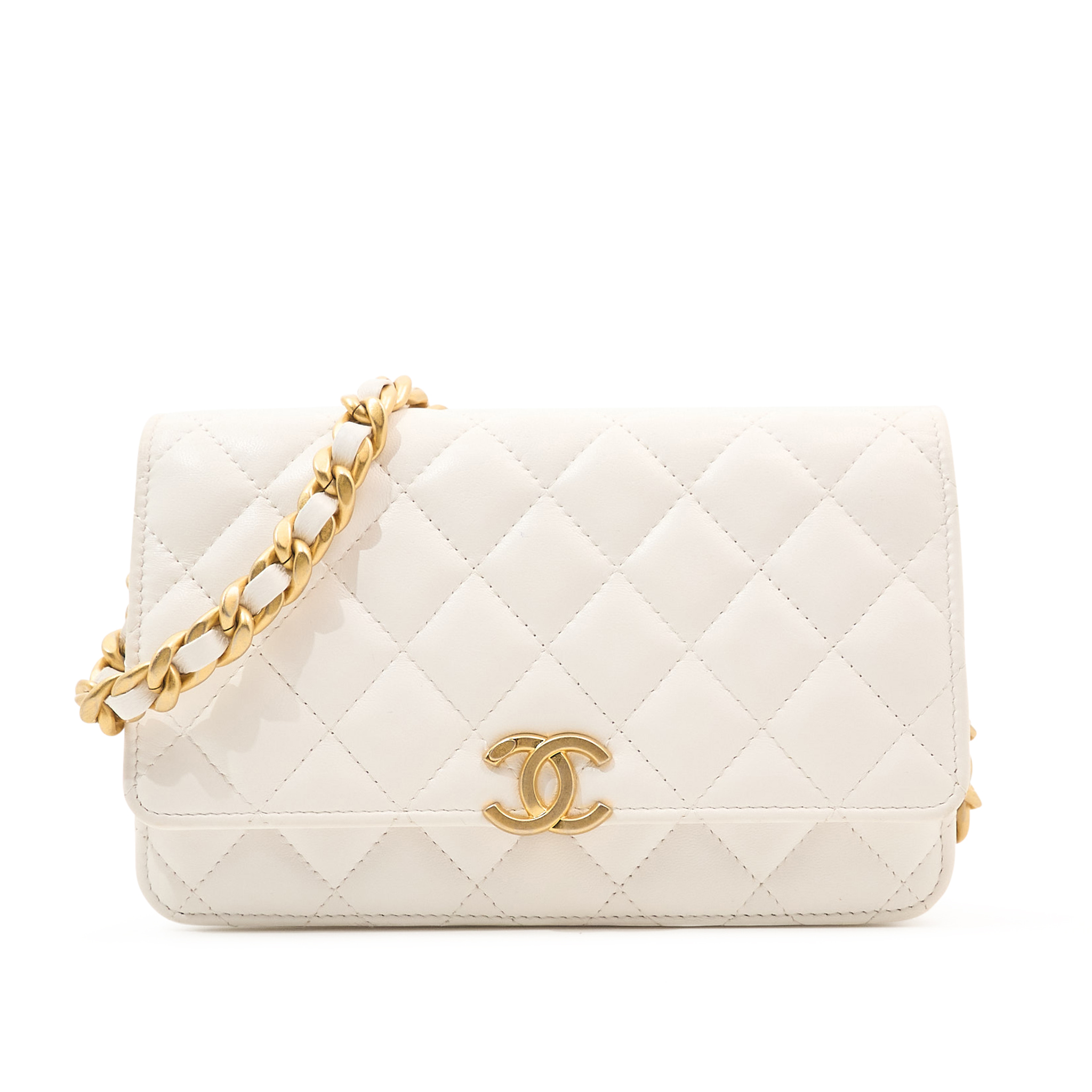 Chanel White Lambskin Wallet On Chain WOC GHW