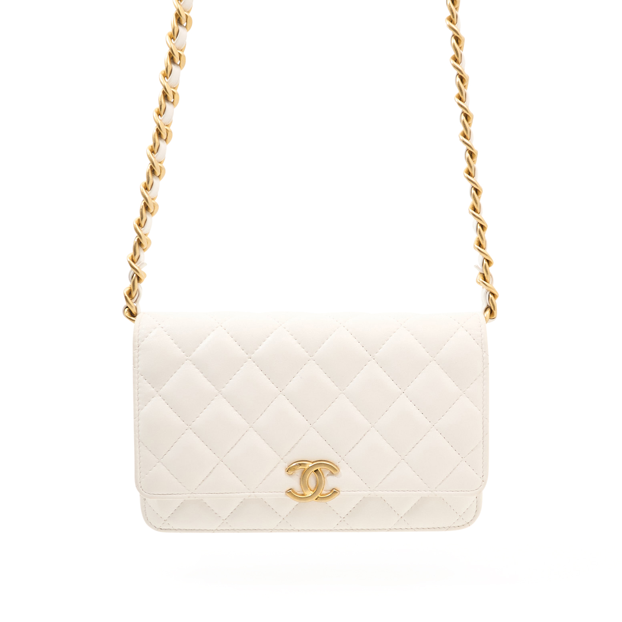 Chanel White Lambskin Wallet On Chain WOC GHW