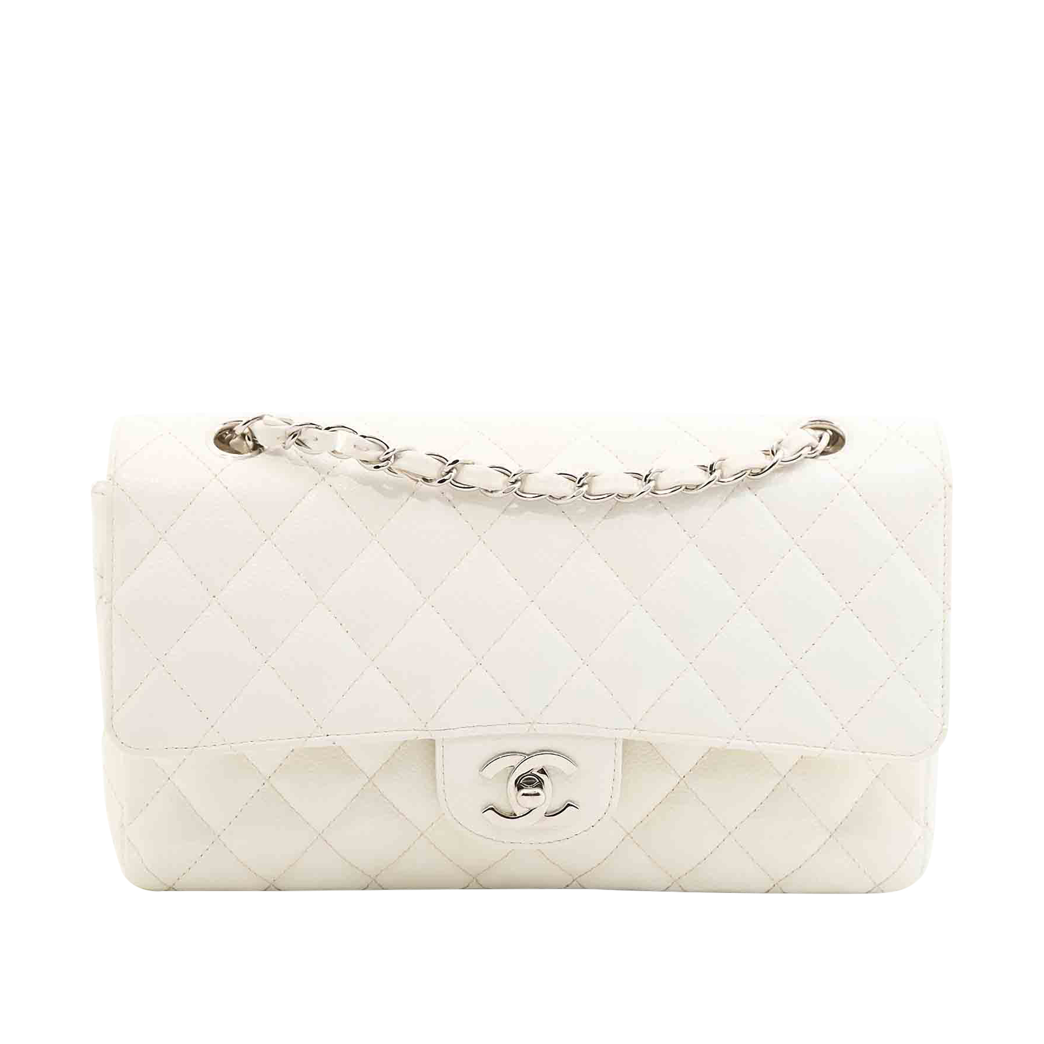 Chanel Classic Double Flap White Caviar Bag SHW