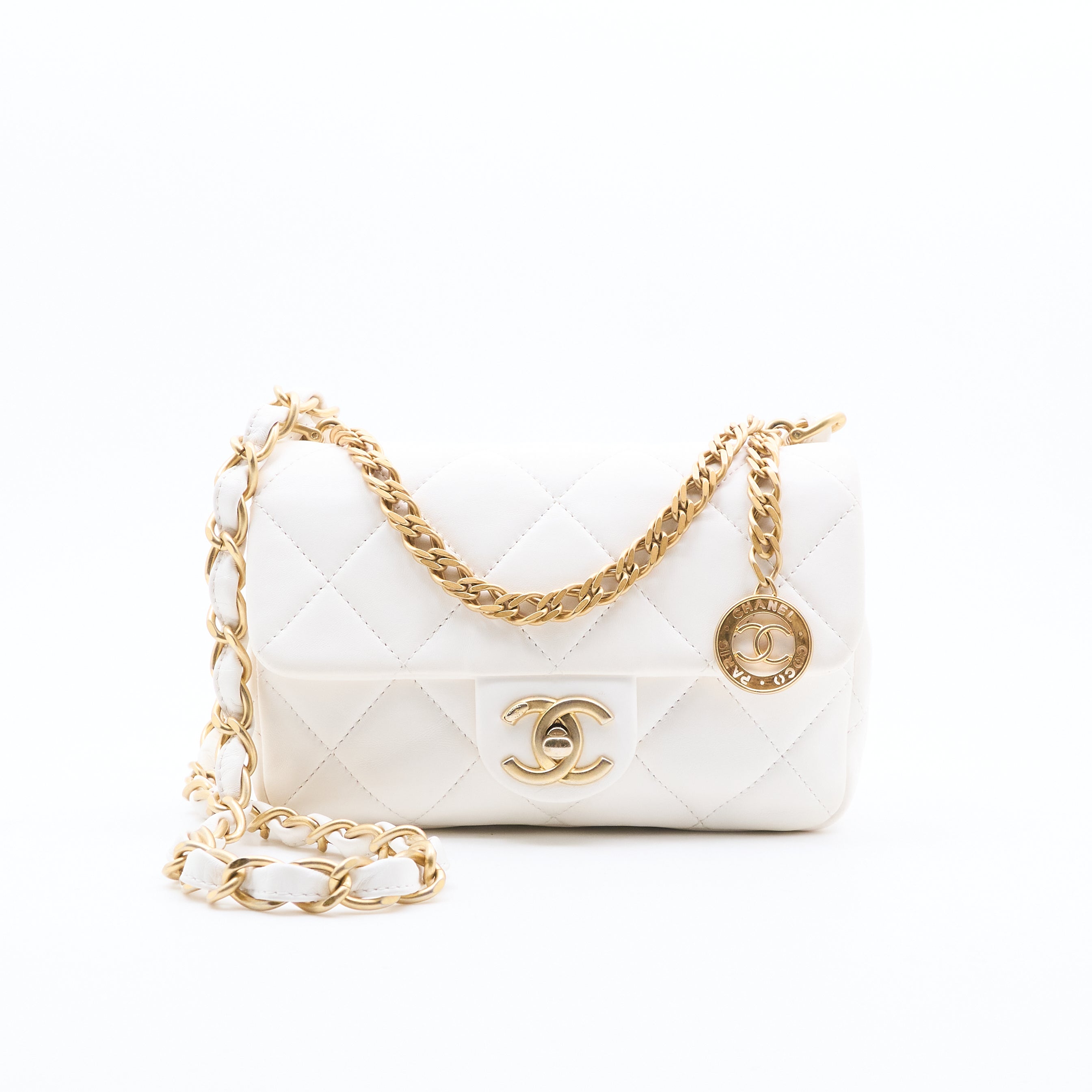 Chanel White Mini Quilted Flap Shoulder Bag GHW