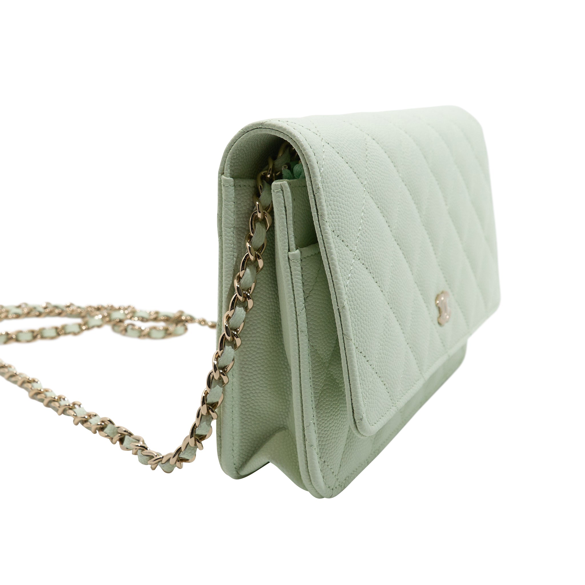 Chanel Caviar Quilted Wallet On Chain WOC Light Green LGHW