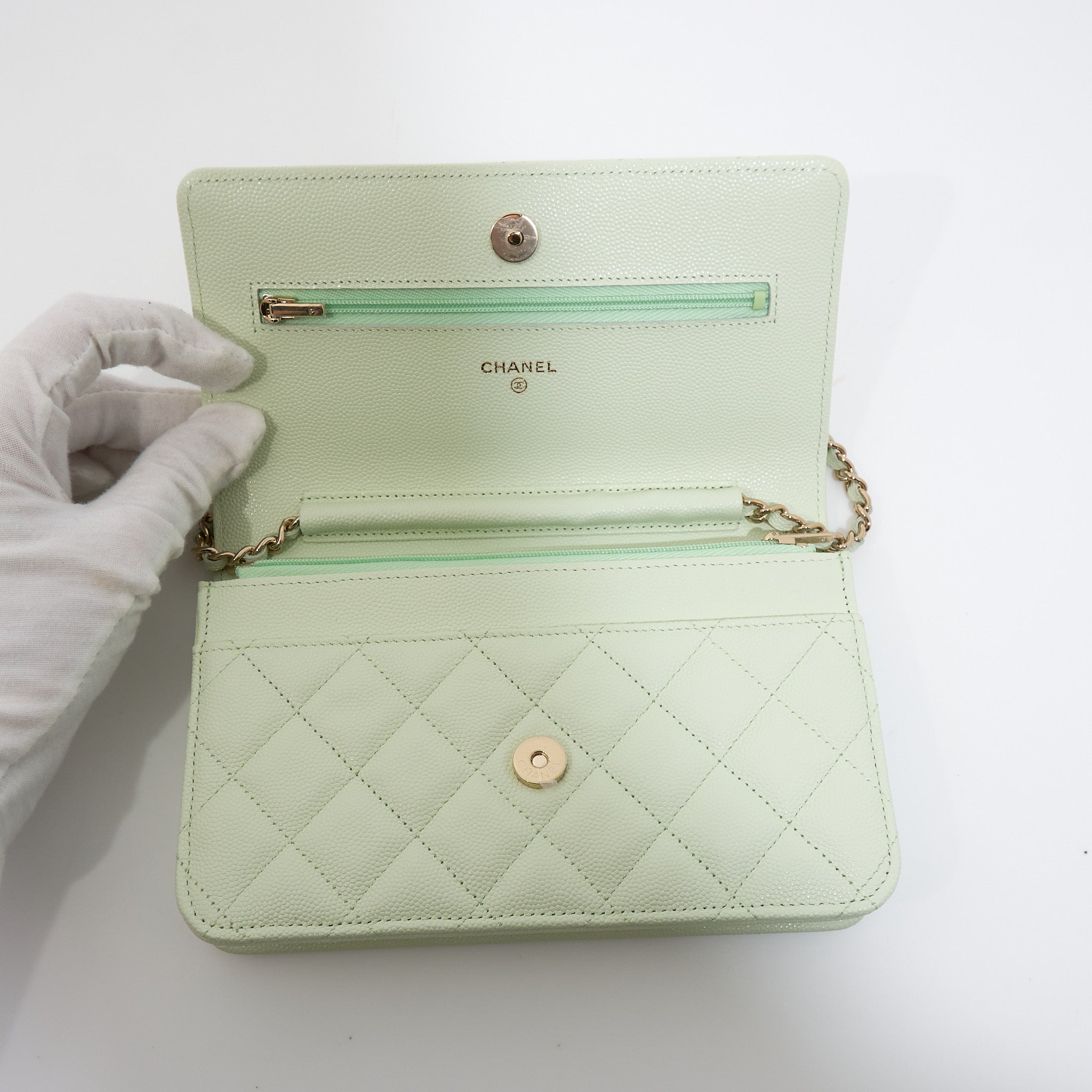 Chanel Caviar Quilted Wallet On Chain WOC Light Green LGHW