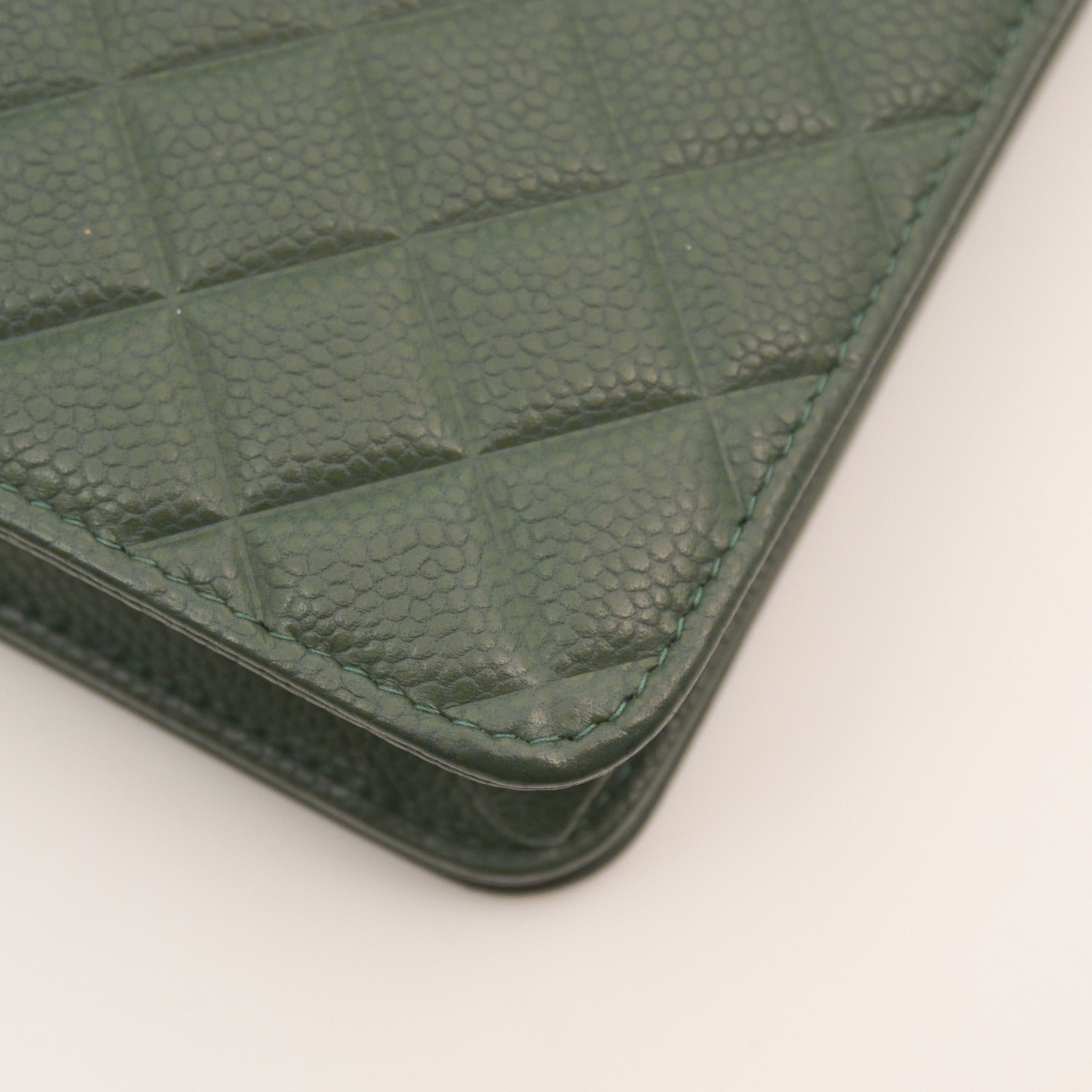 Chanel Forest Green Caviar Wallet On Chain WOC SHW