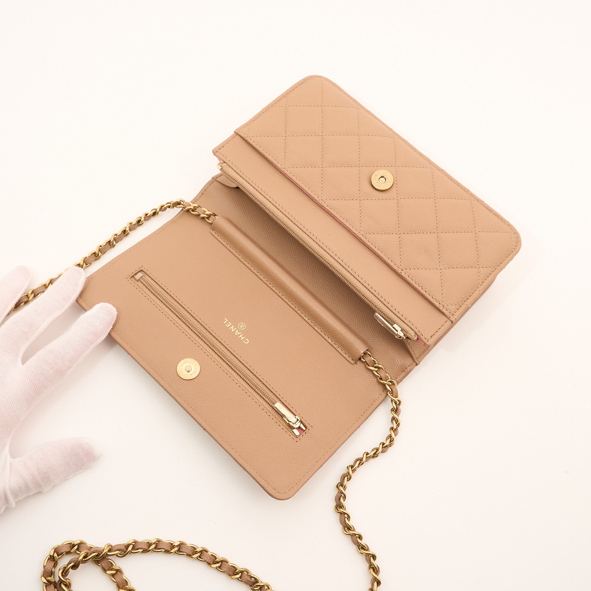 Chanel Tan Caviar Wallet On Chain WOC Bag GHW