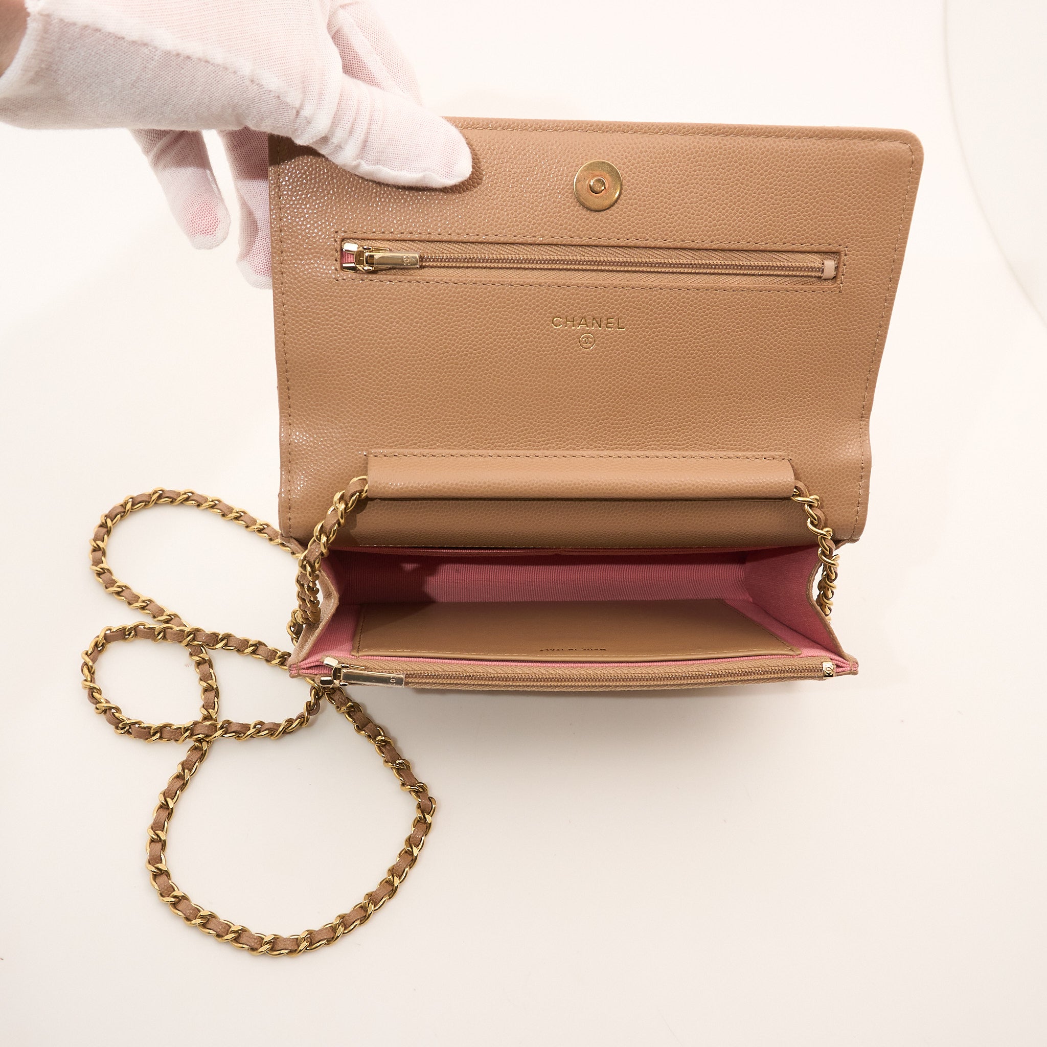 Chanel Tan Caviar Wallet On Chain WOC Bag GHW