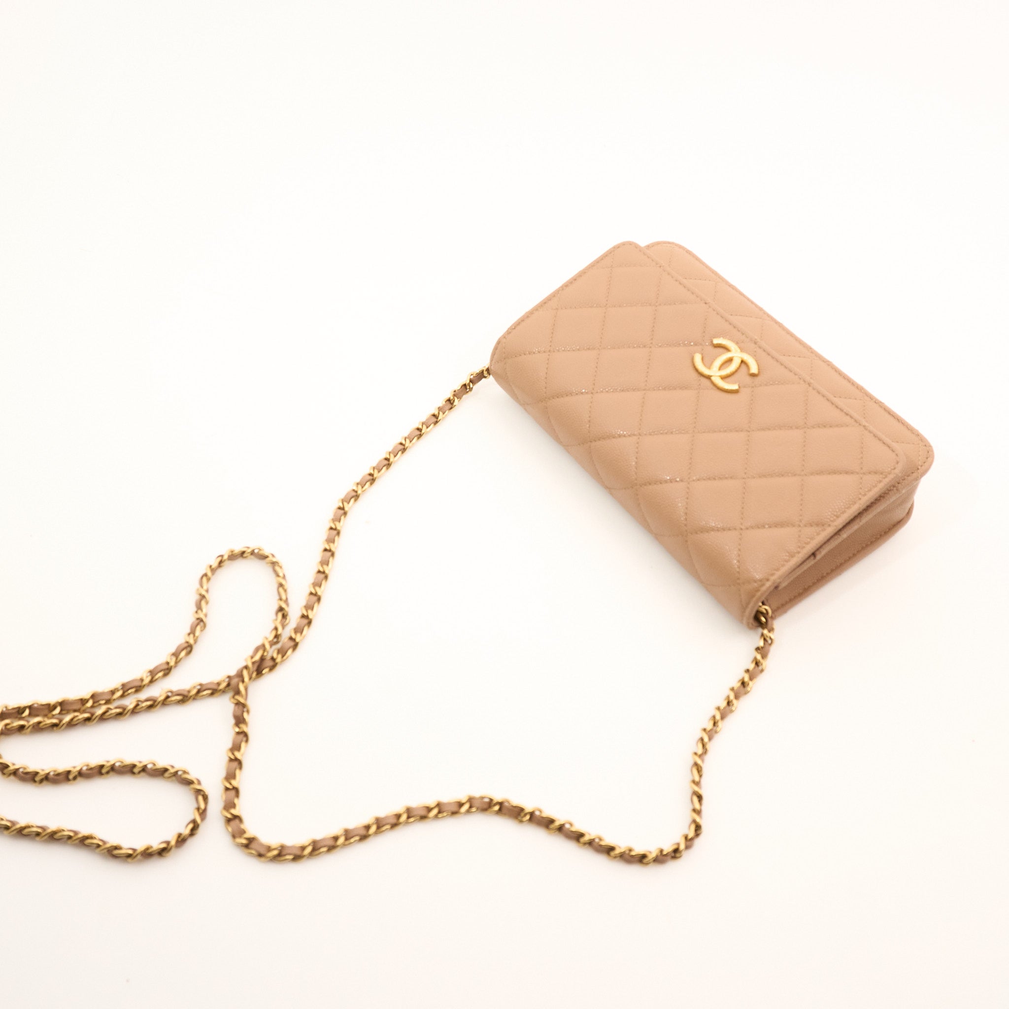 Chanel Tan Caviar Wallet On Chain WOC Bag GHW