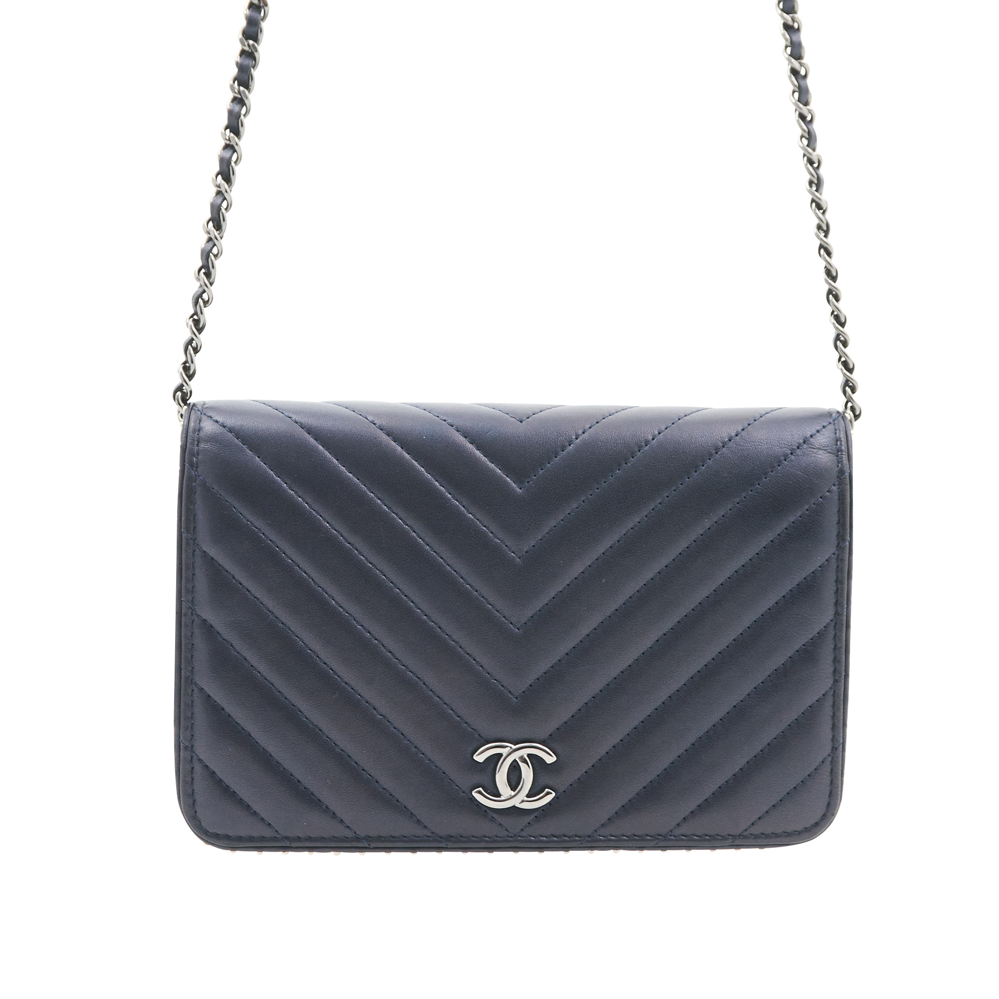 Chanel WOC Midnight Blue Chevron Lambskin SHW