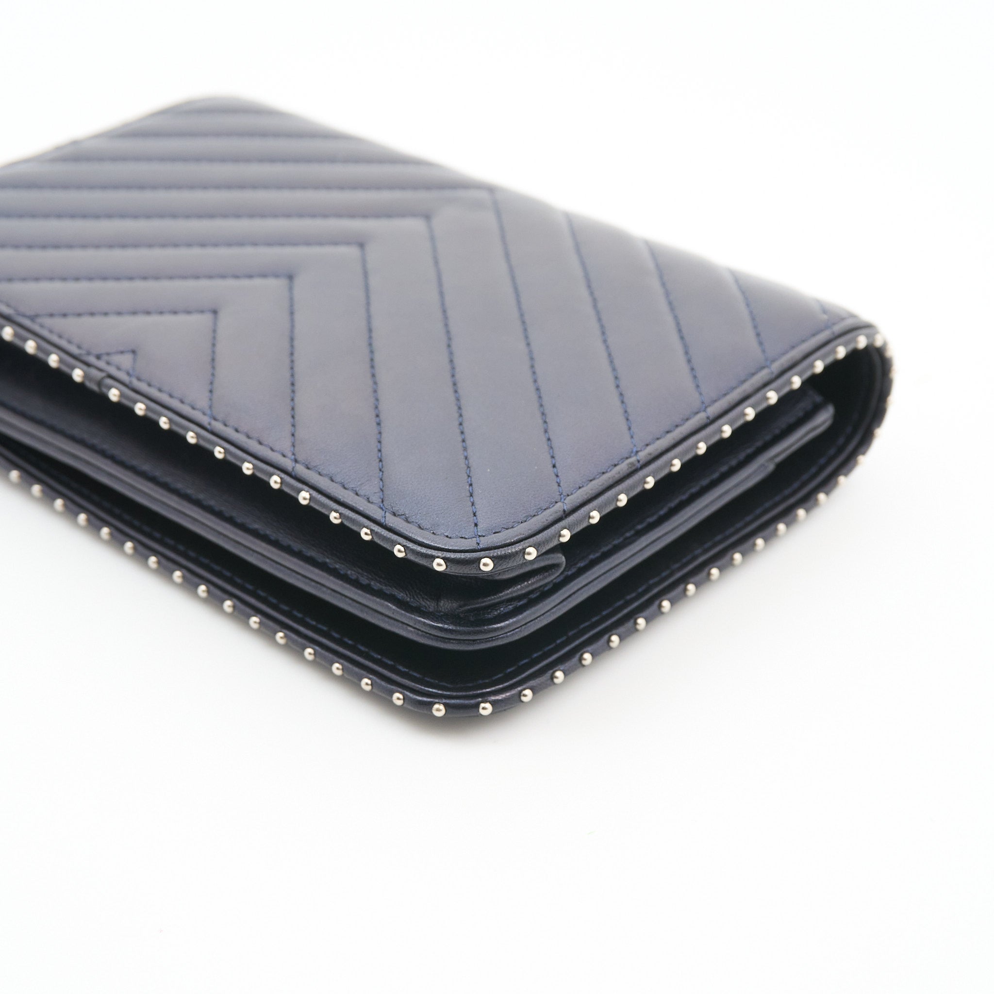 Chanel WOC Midnight Blue Chevron Lambskin SHW