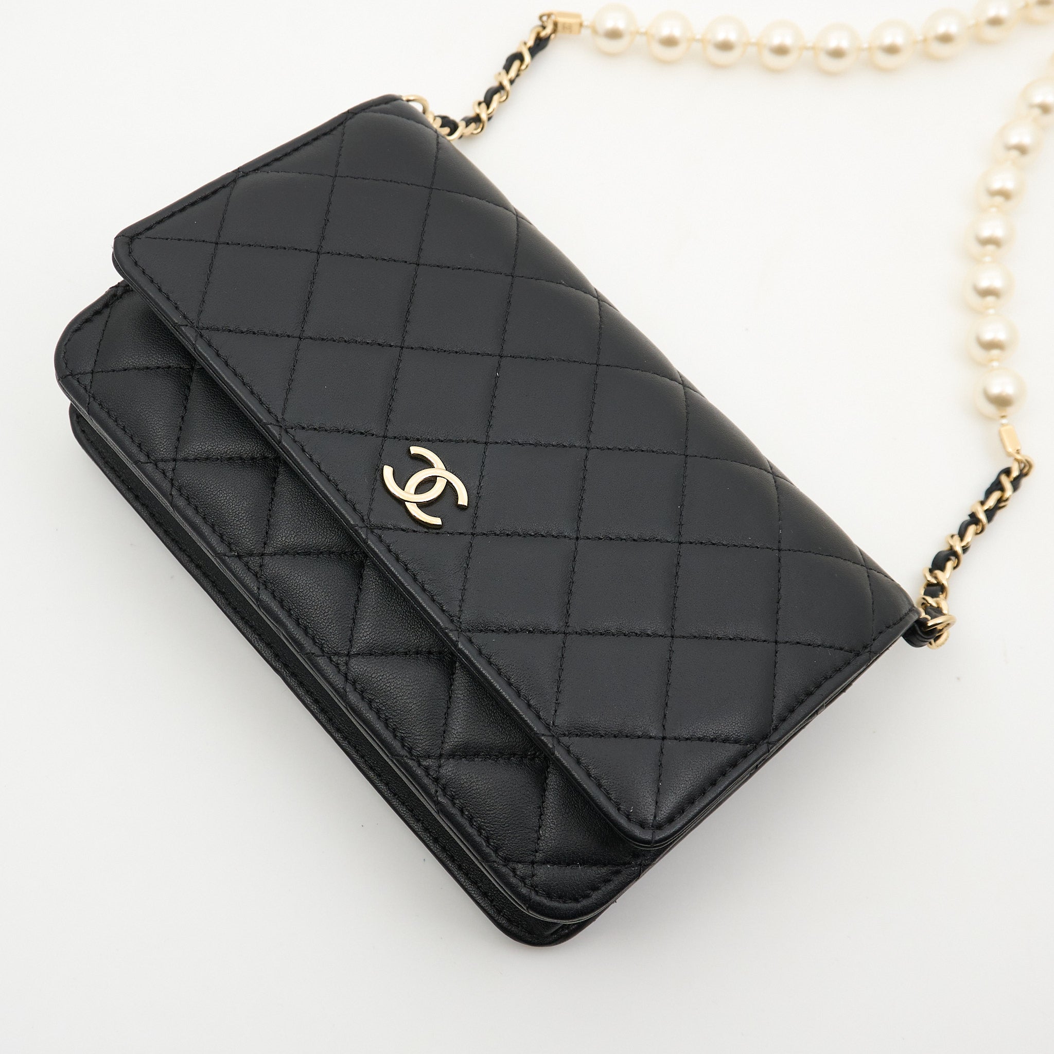 Chanel Black Wallet On Chain with Pearls LGHW WOC