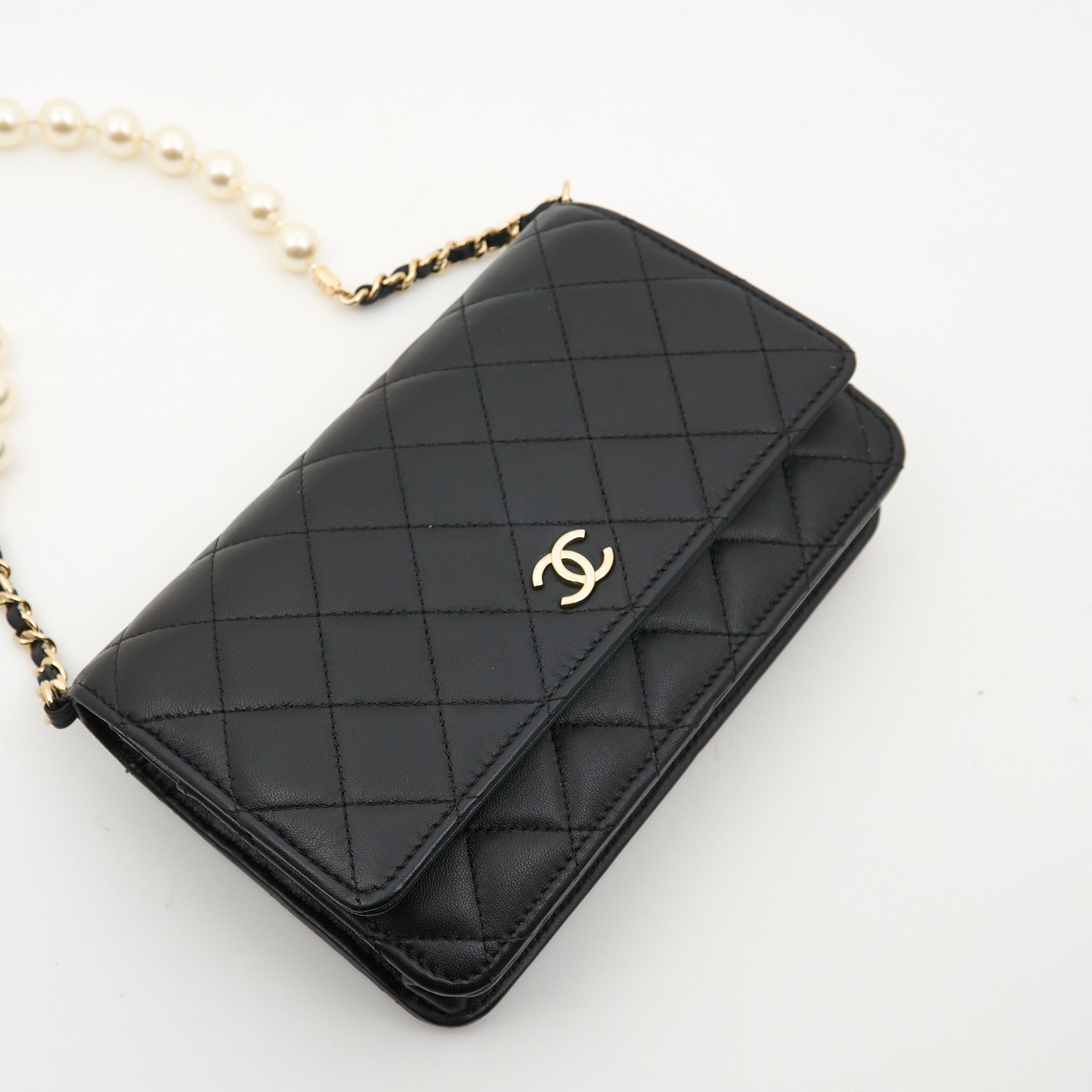 Chanel Black Wallet On Chain with Pearls LGHW WOC