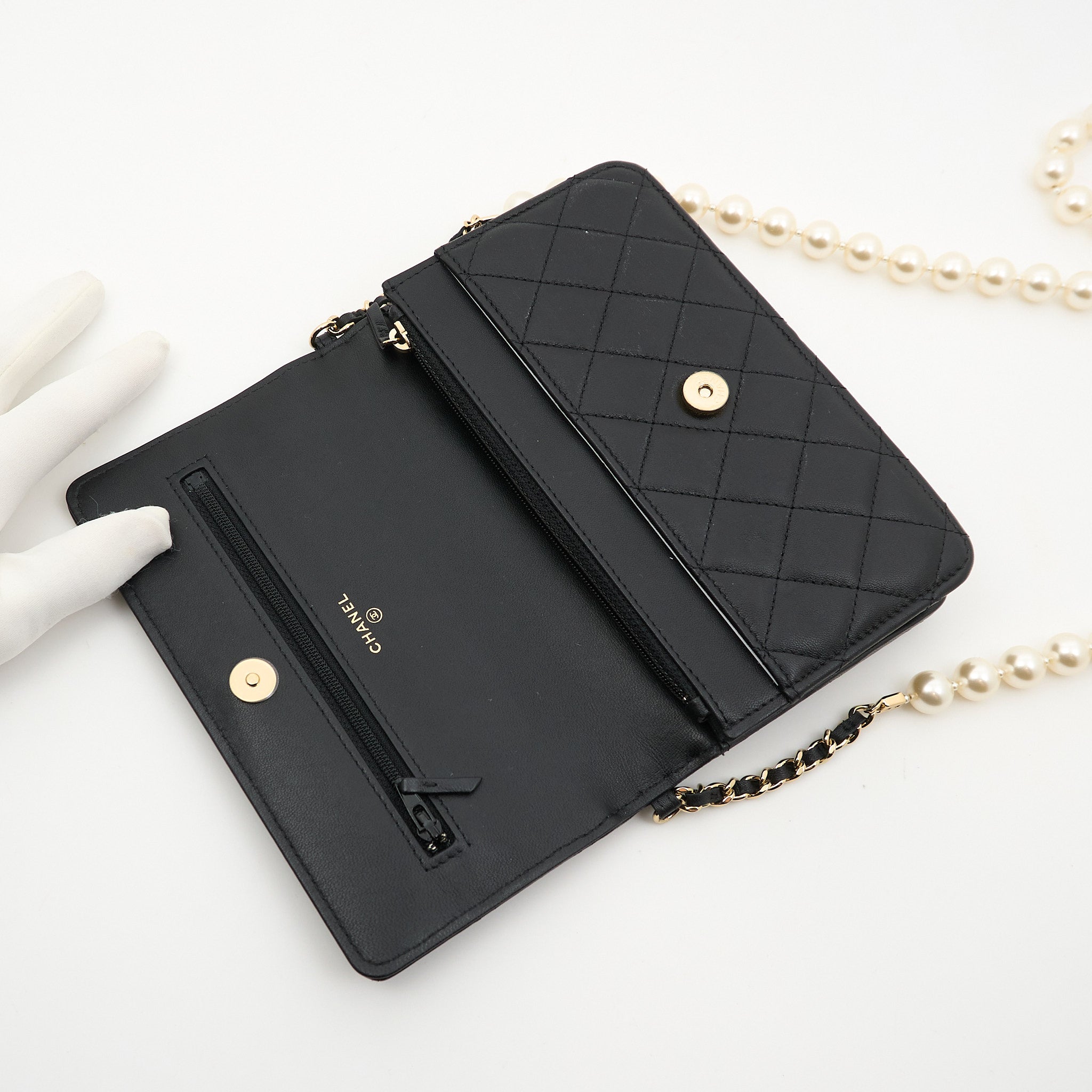 Chanel Black Wallet On Chain with Pearls LGHW WOC