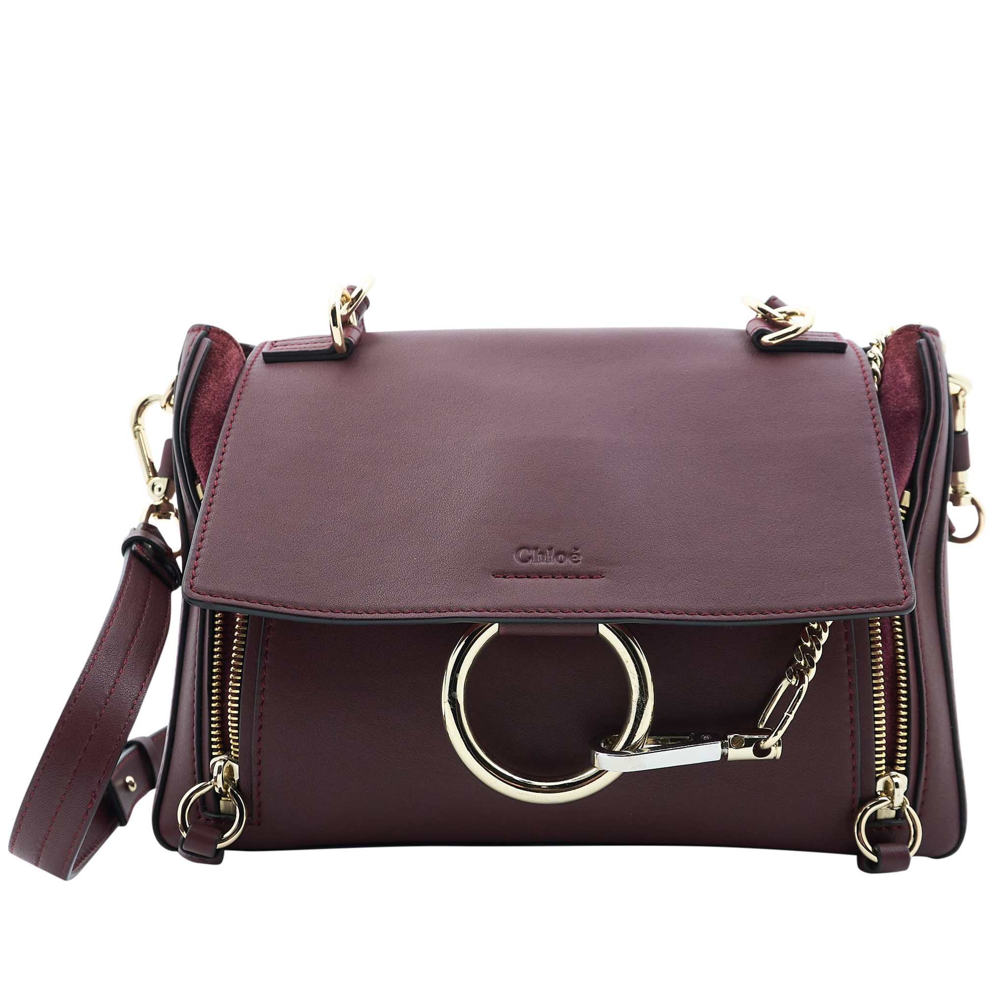 Chloe Calfskin Faye Day Shoulder Bag in Burgundy