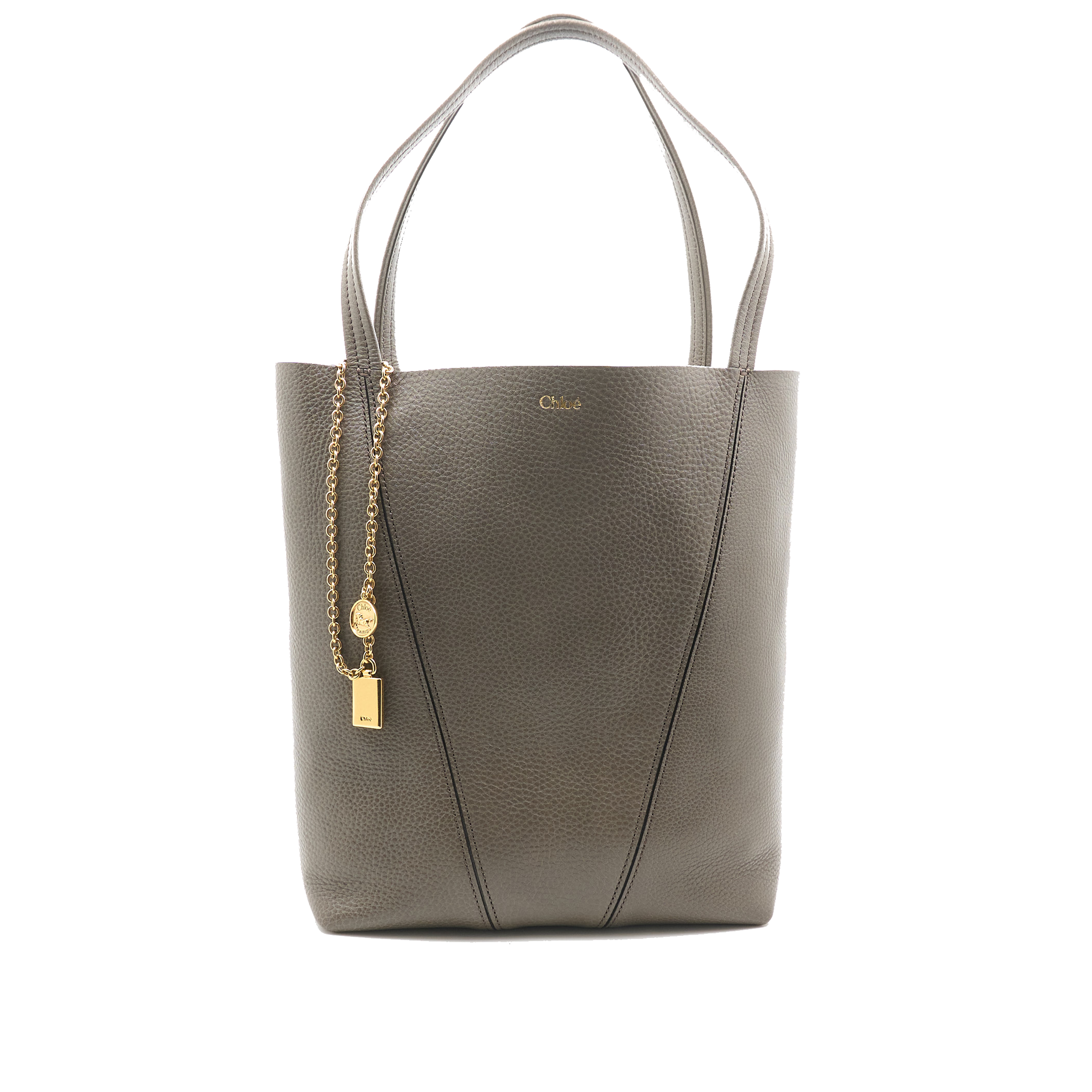 Chloe Spin Tote Bag In Taupe Grey Leather