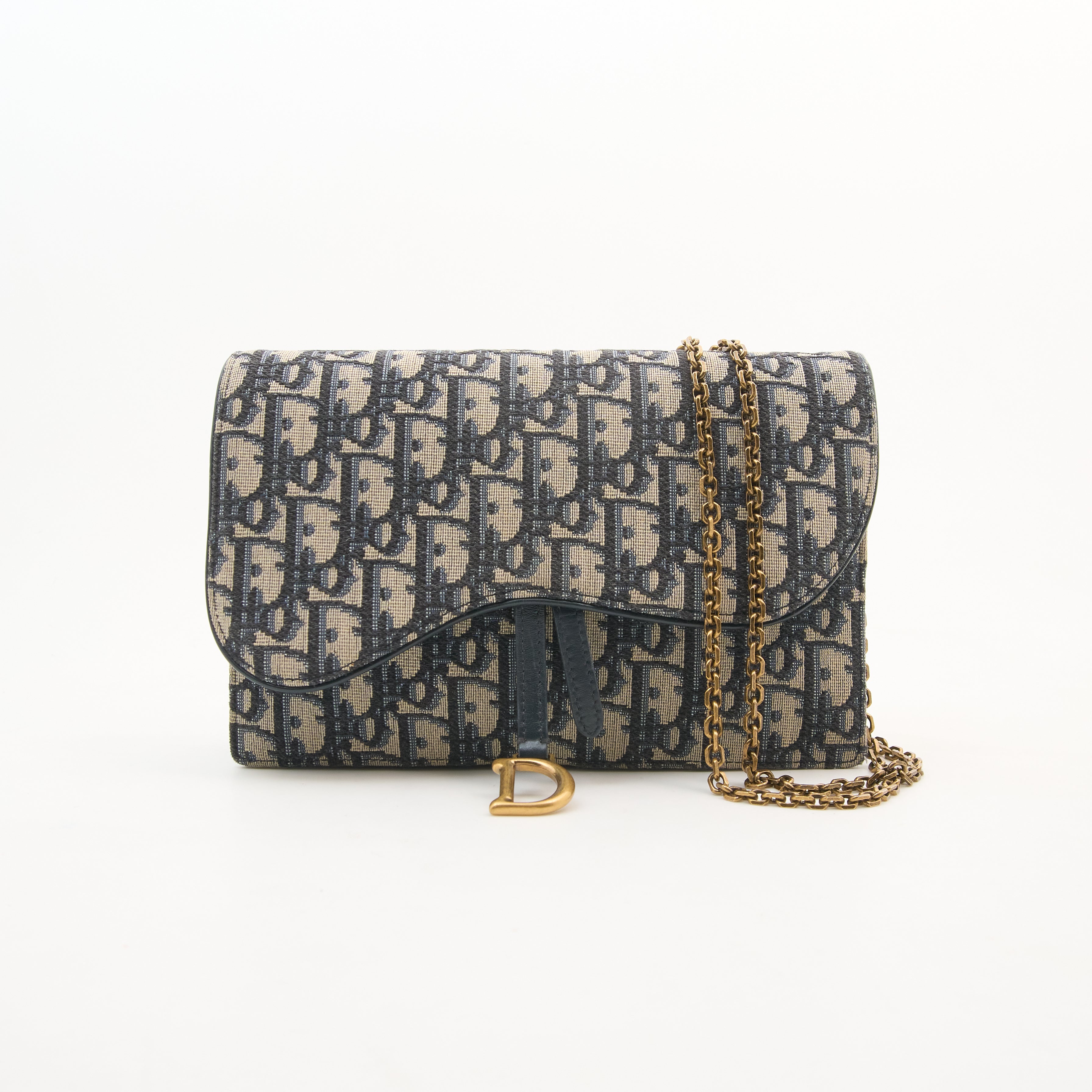 Christian Dior Blue Oblique Saddle Wallet on Chain