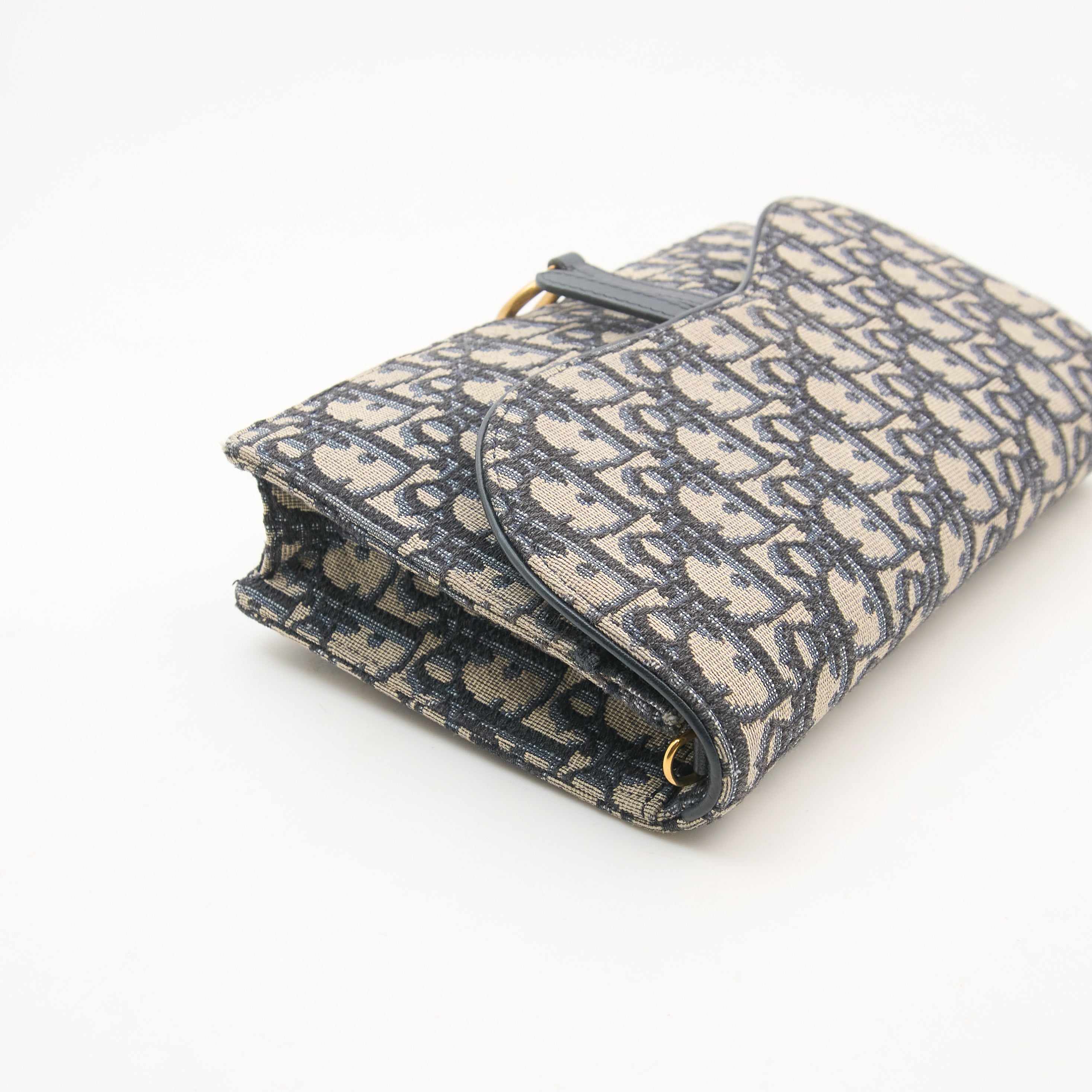 Christian Dior Blue Oblique Saddle Wallet on Chain