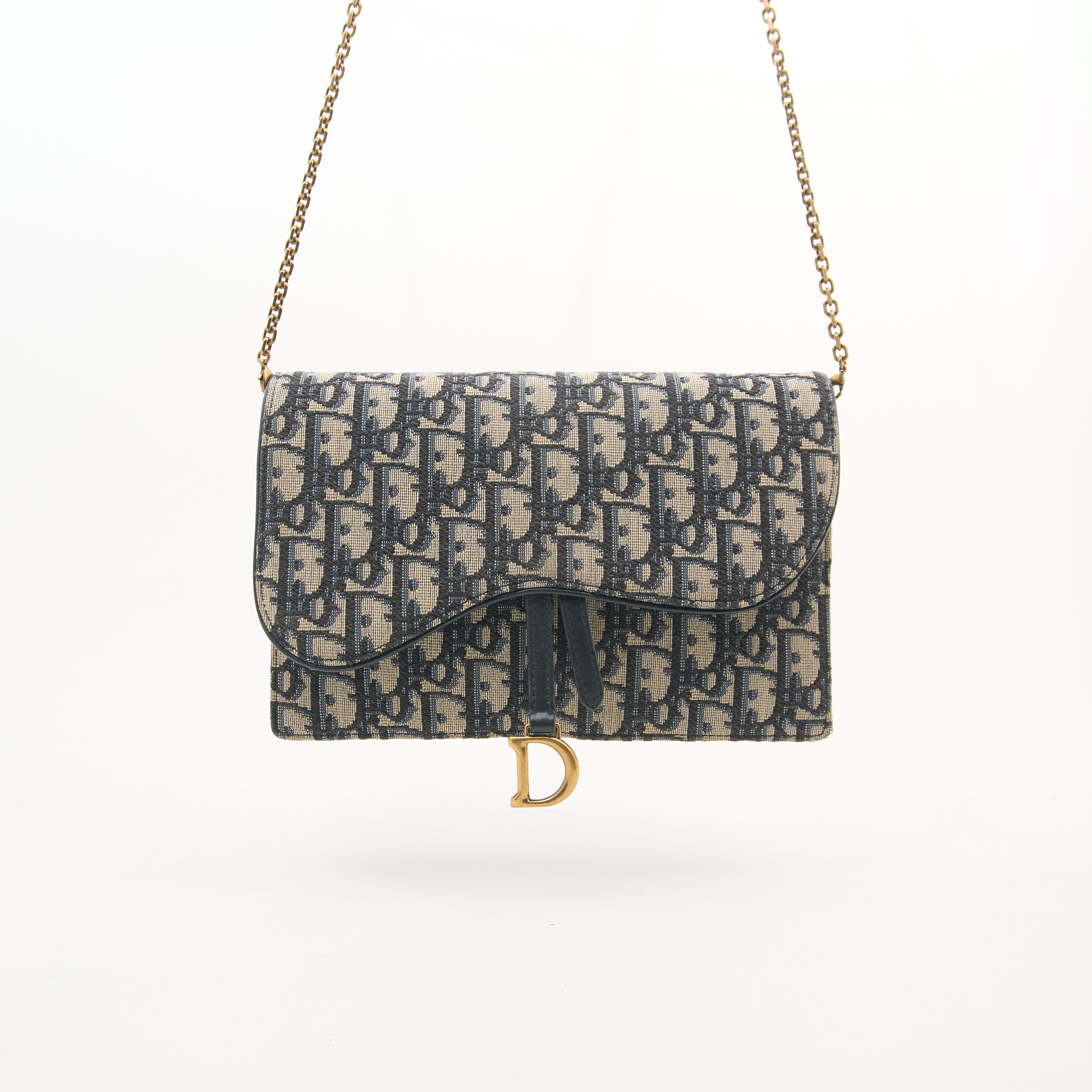 Christian Dior Blue Oblique Saddle Wallet on Chain