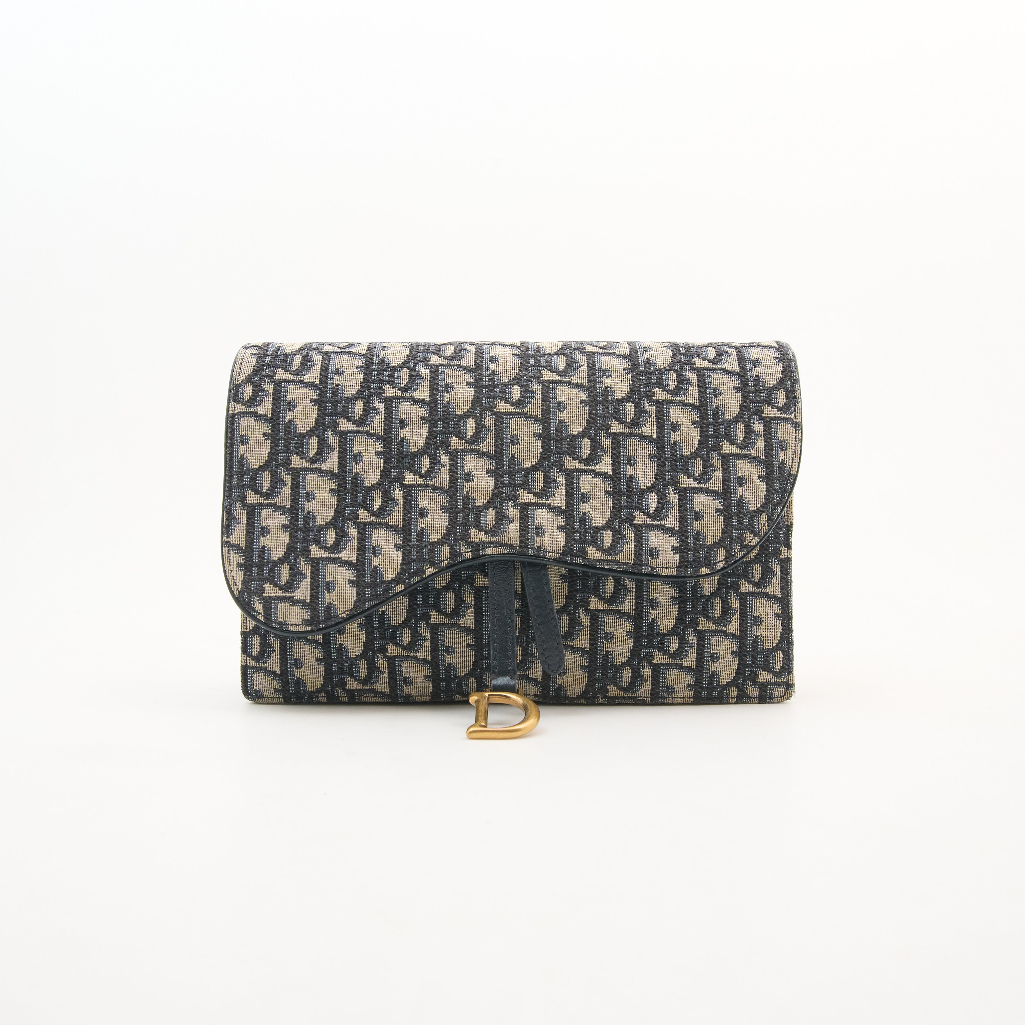 Christian Dior Blue Oblique Saddle Wallet on Chain