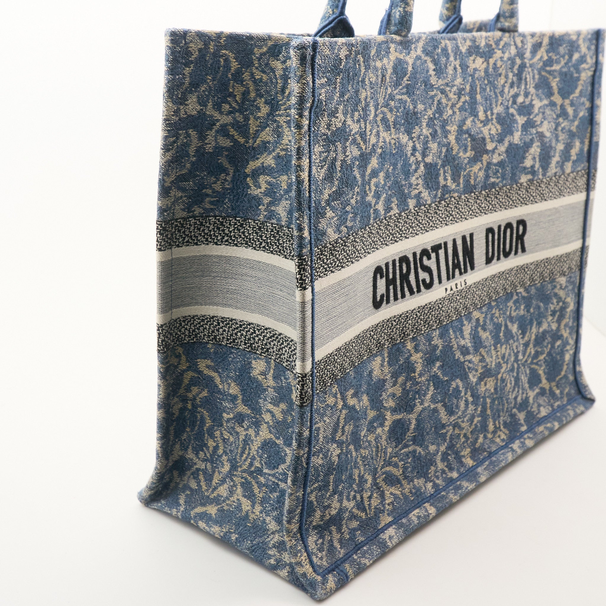 Christian Dior Canvas Embroidered Large Brocart Book Tote Blue