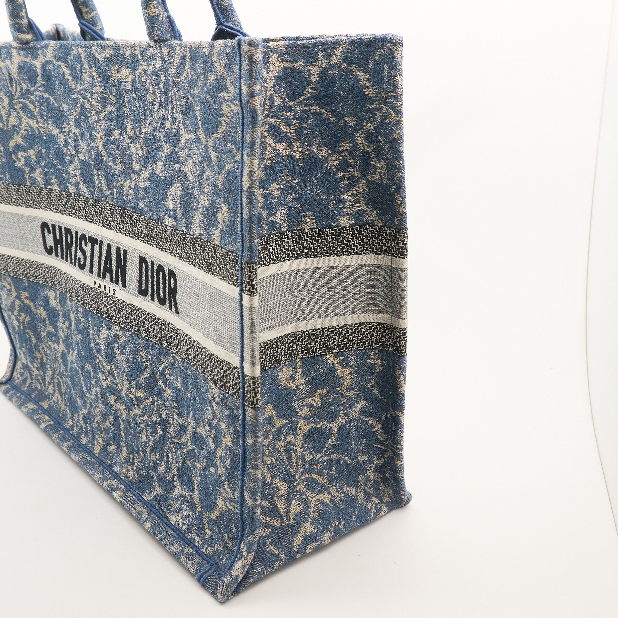 Christian Dior Canvas Embroidered Large Brocart Book Tote Blue