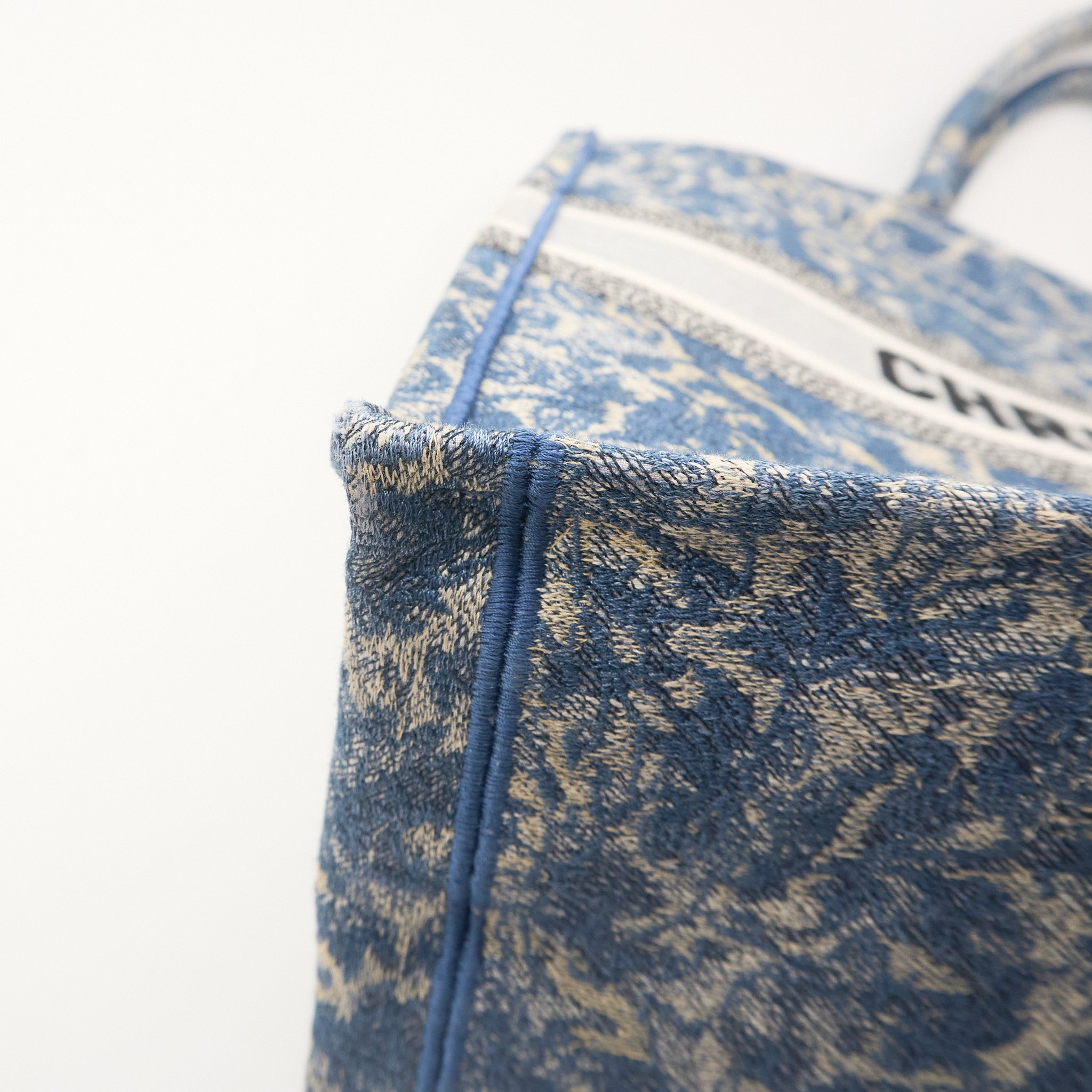 Christian Dior Canvas Embroidered Large Brocart Book Tote Blue