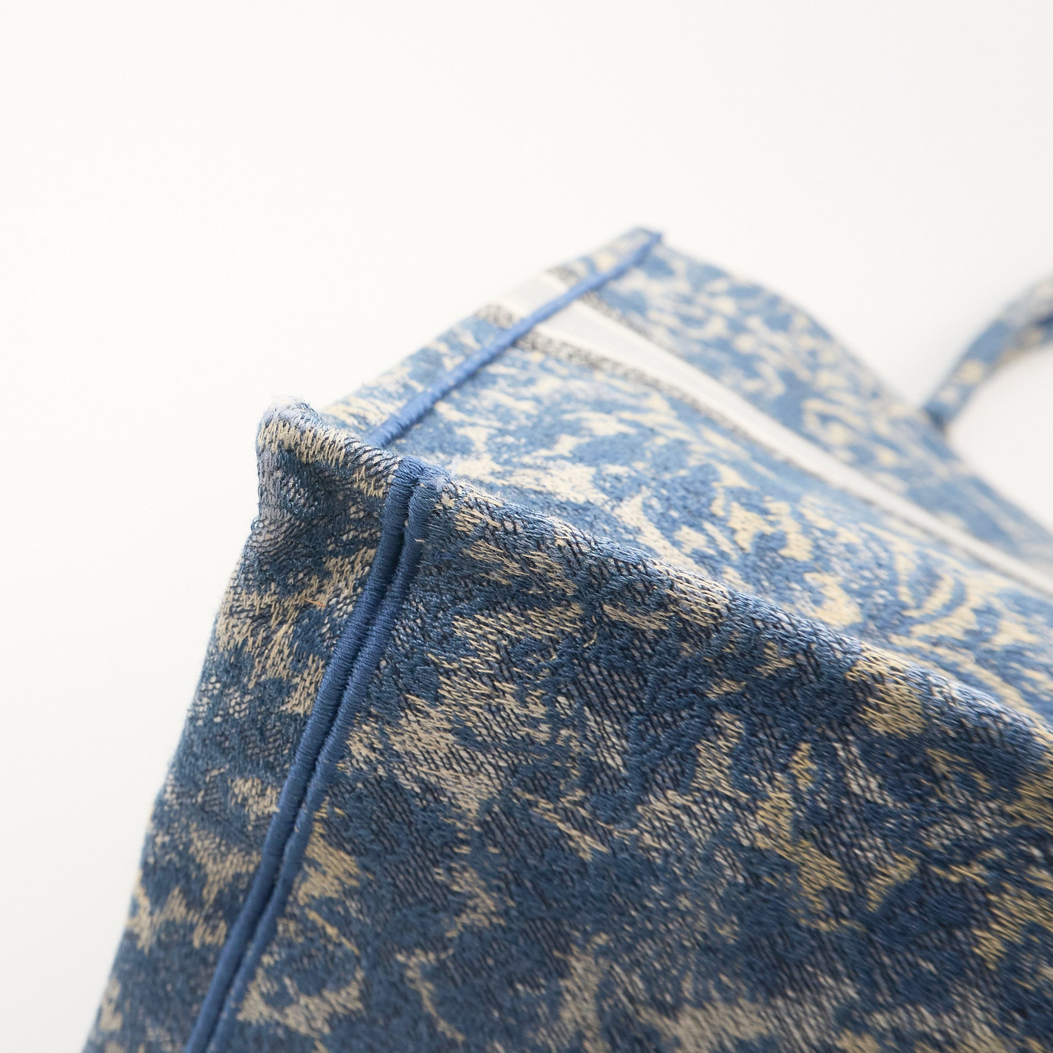 Christian Dior Canvas Embroidered Large Brocart Book Tote Blue