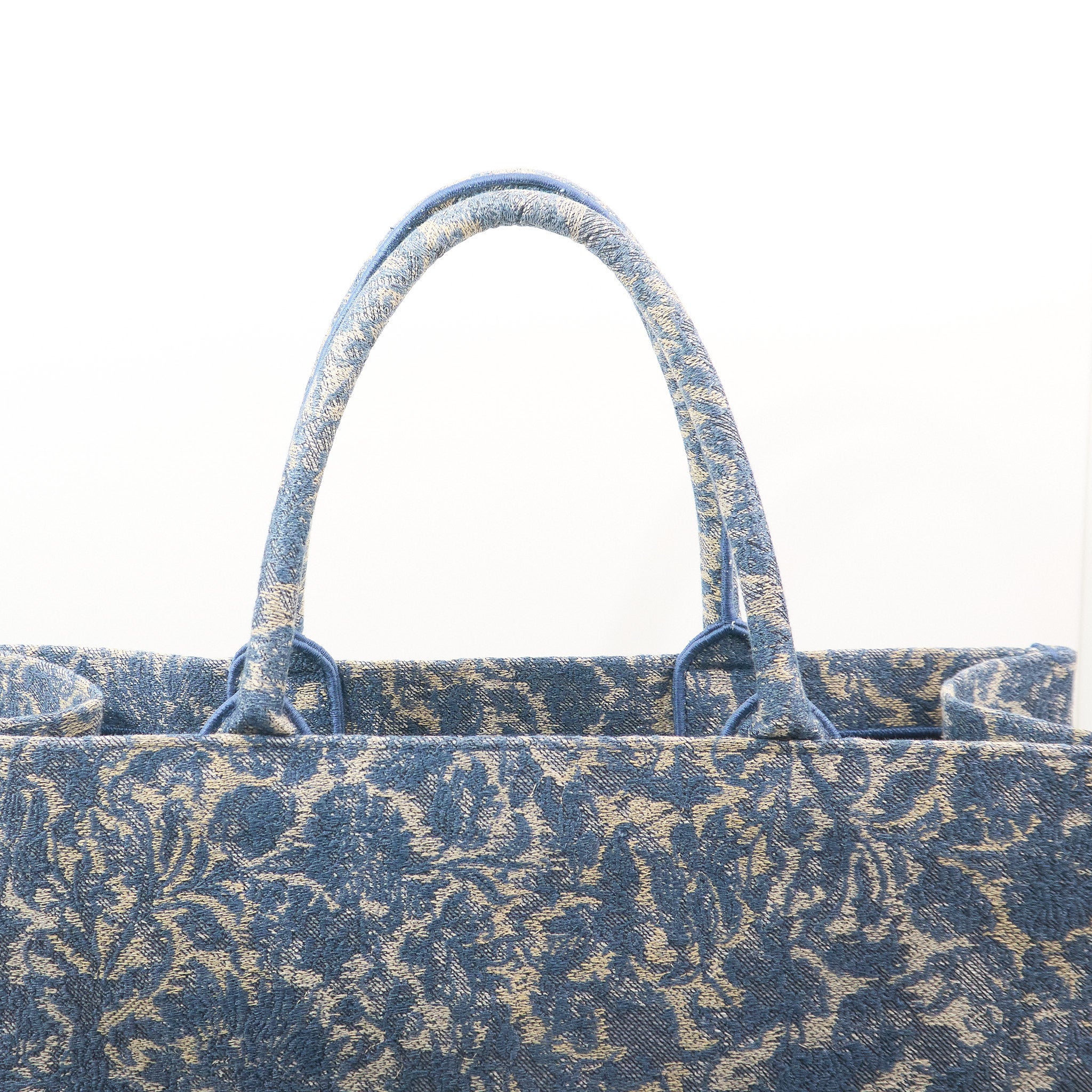 Christian Dior Canvas Embroidered Large Brocart Book Tote Blue