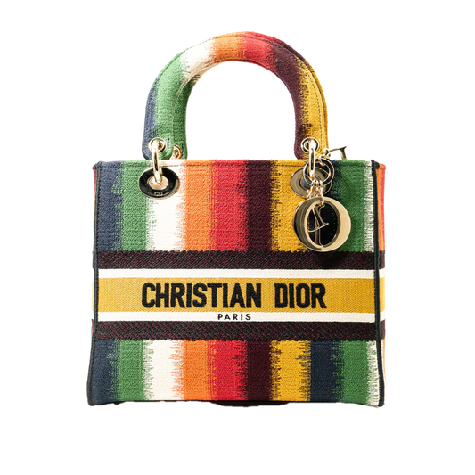 Christian Dior Canvas Lady D-Lite Bag in Rainbow GHW