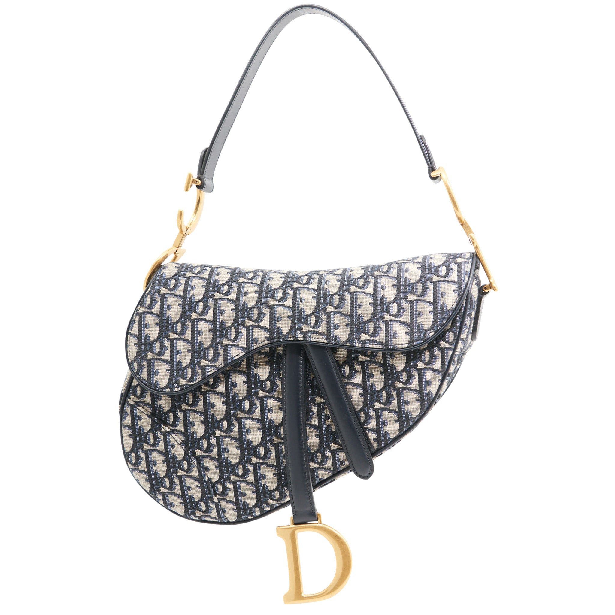 Christian Dior Canvas Saddle Medium in Blue Oblique Jacquard GHW