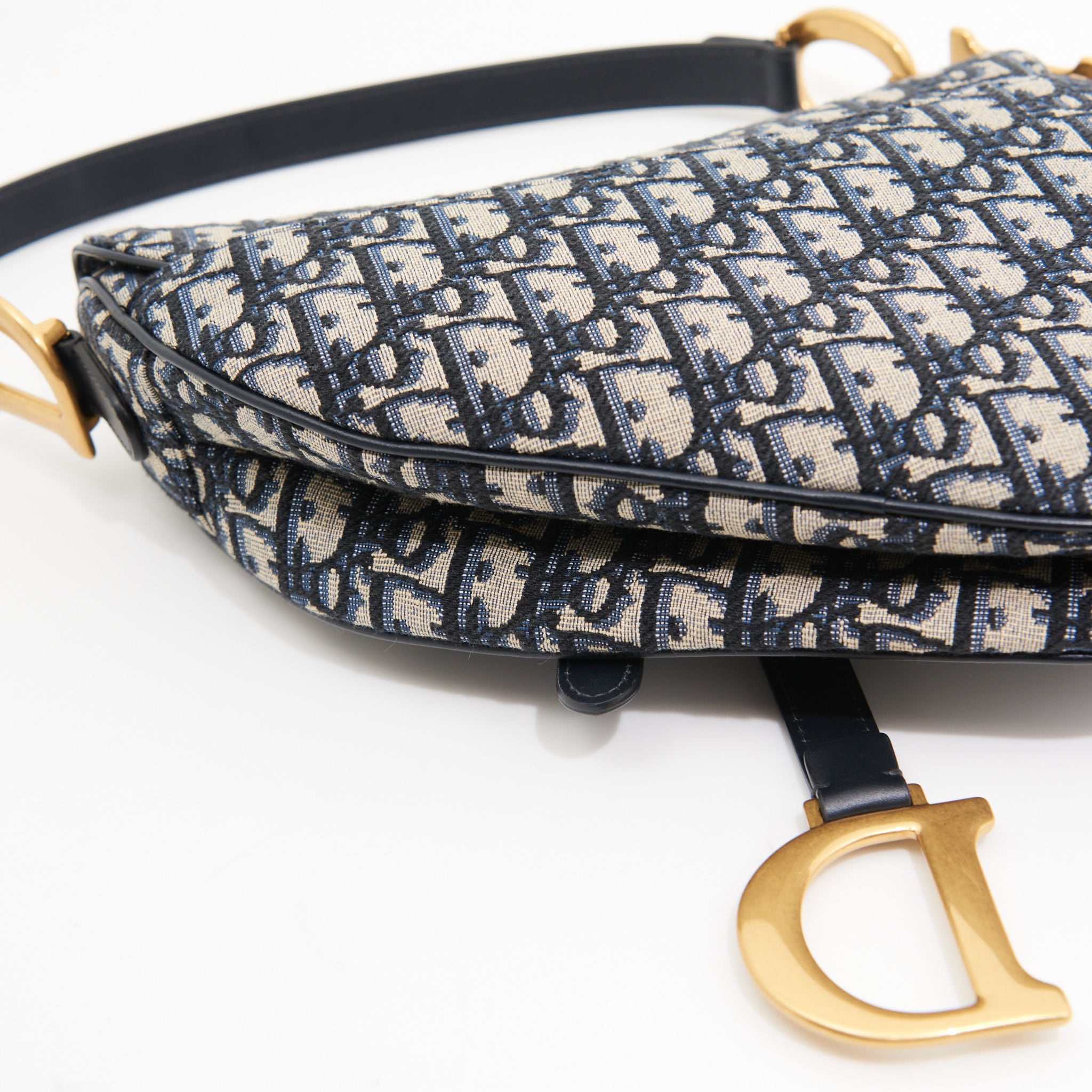 Christian Dior Canvas Saddle Medium in Blue Oblique Jacquard GHW