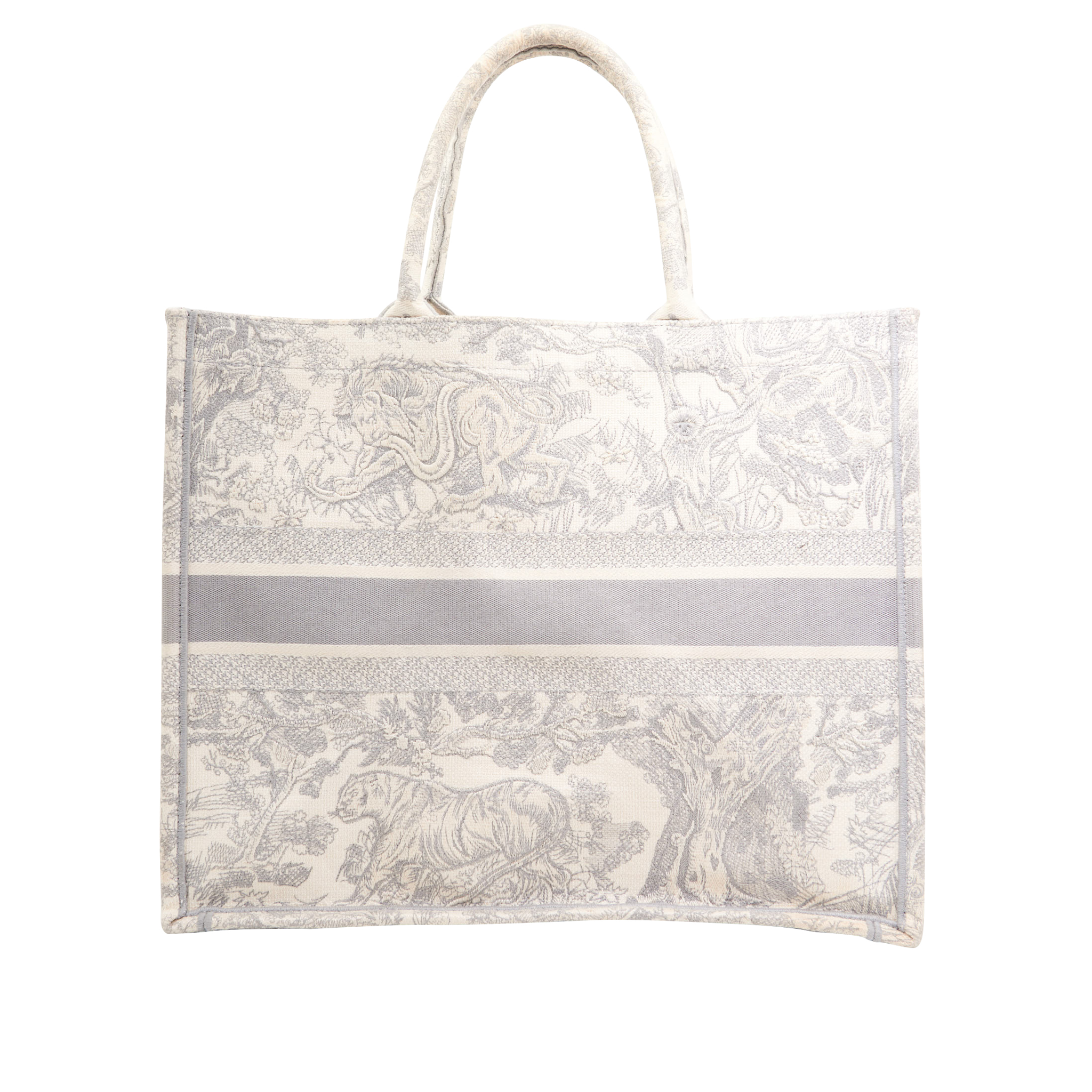 Christian Dior Large Book Tote in Ecru & Grey Toile De Jouy Embroidery