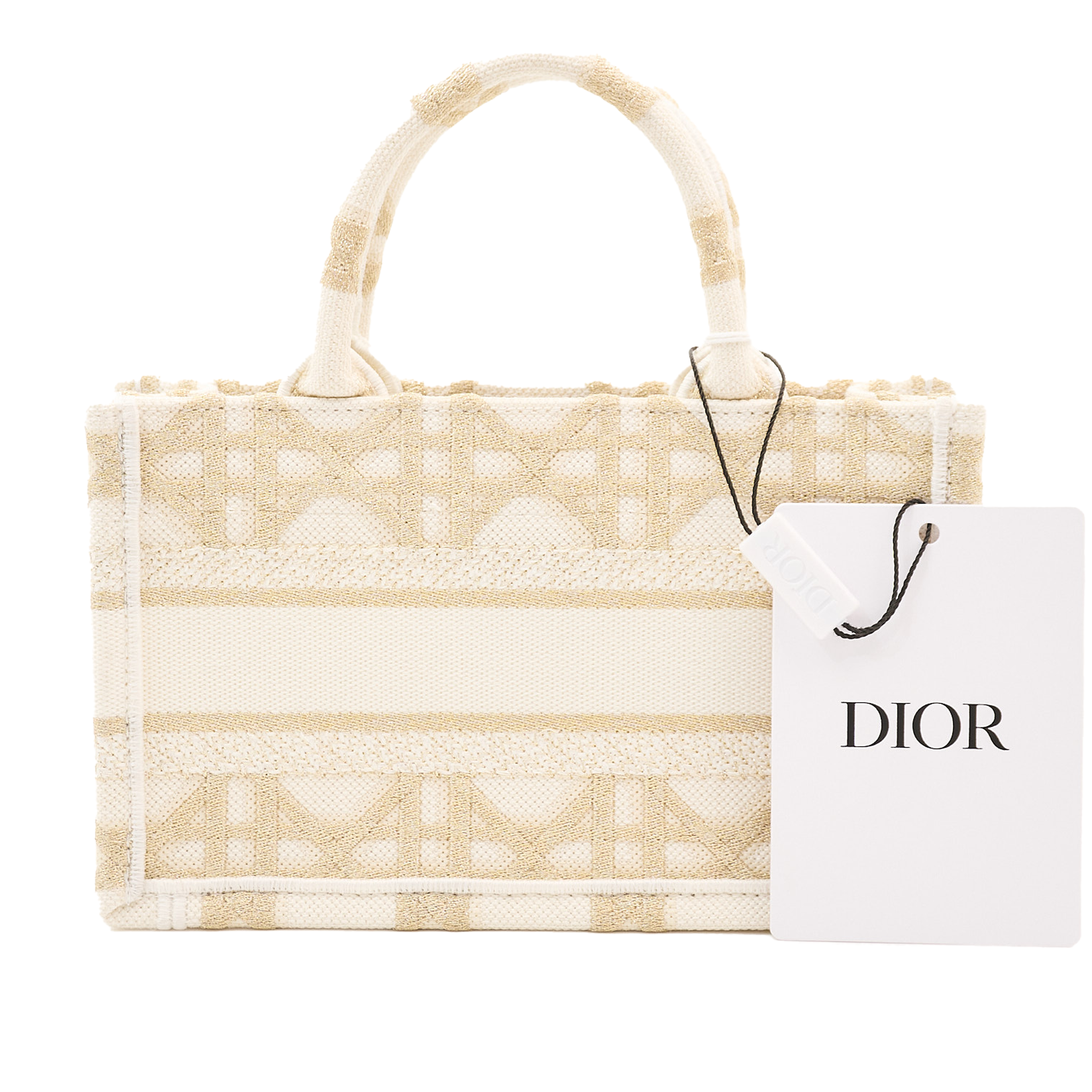 Christian Dior Mini Book Tote Gold & White Dior Oblique Embroidery