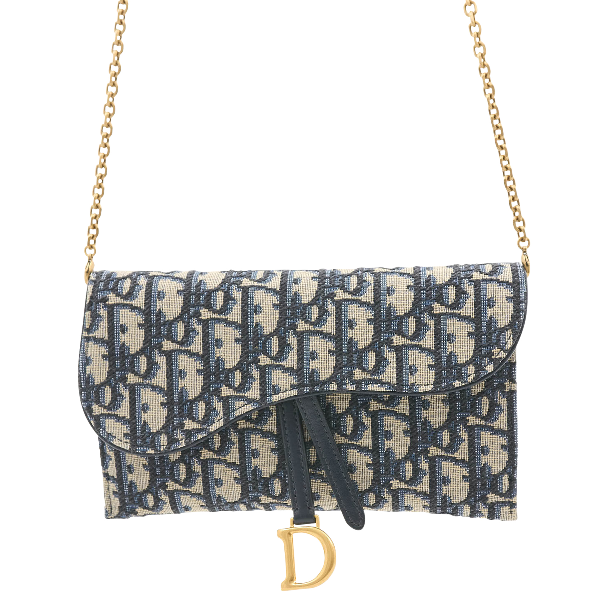 Christian Dior Saddle Wallet on Chain in Blue Oblique Monogram