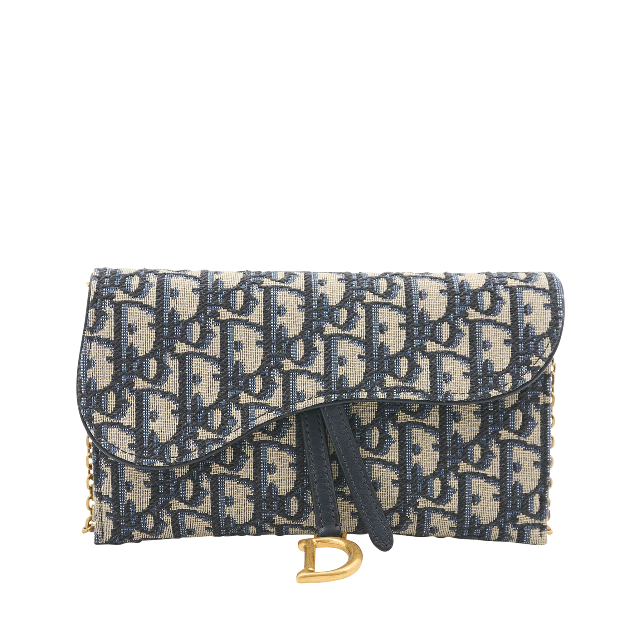 Christian Dior Saddle Wallet on Chain in Blue Oblique Monogram