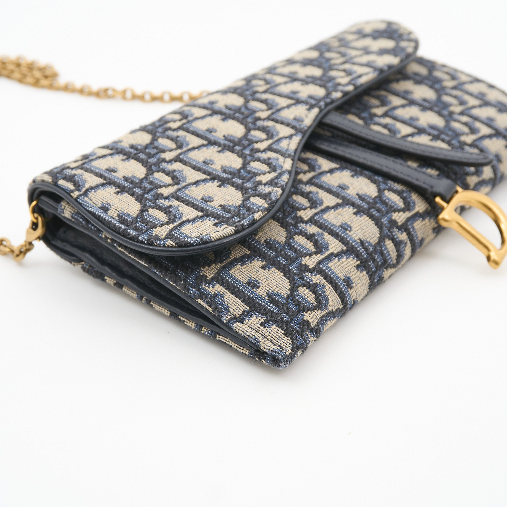 Christian Dior Saddle Wallet on Chain in Blue Oblique Monogram