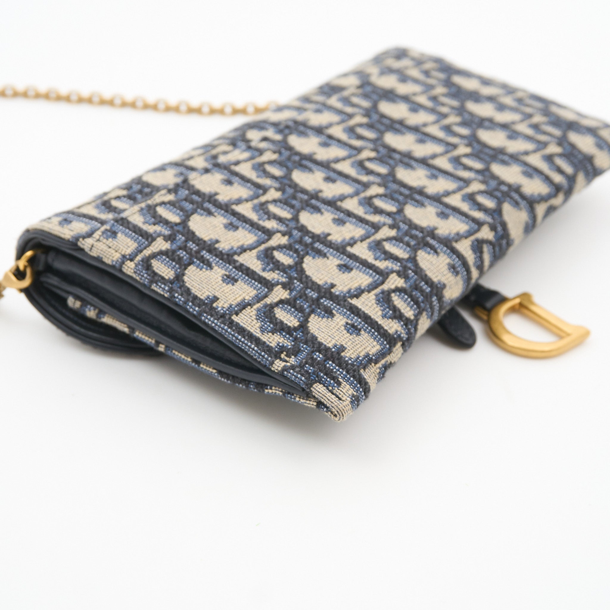 Christian Dior Saddle Wallet on Chain in Blue Oblique Monogram