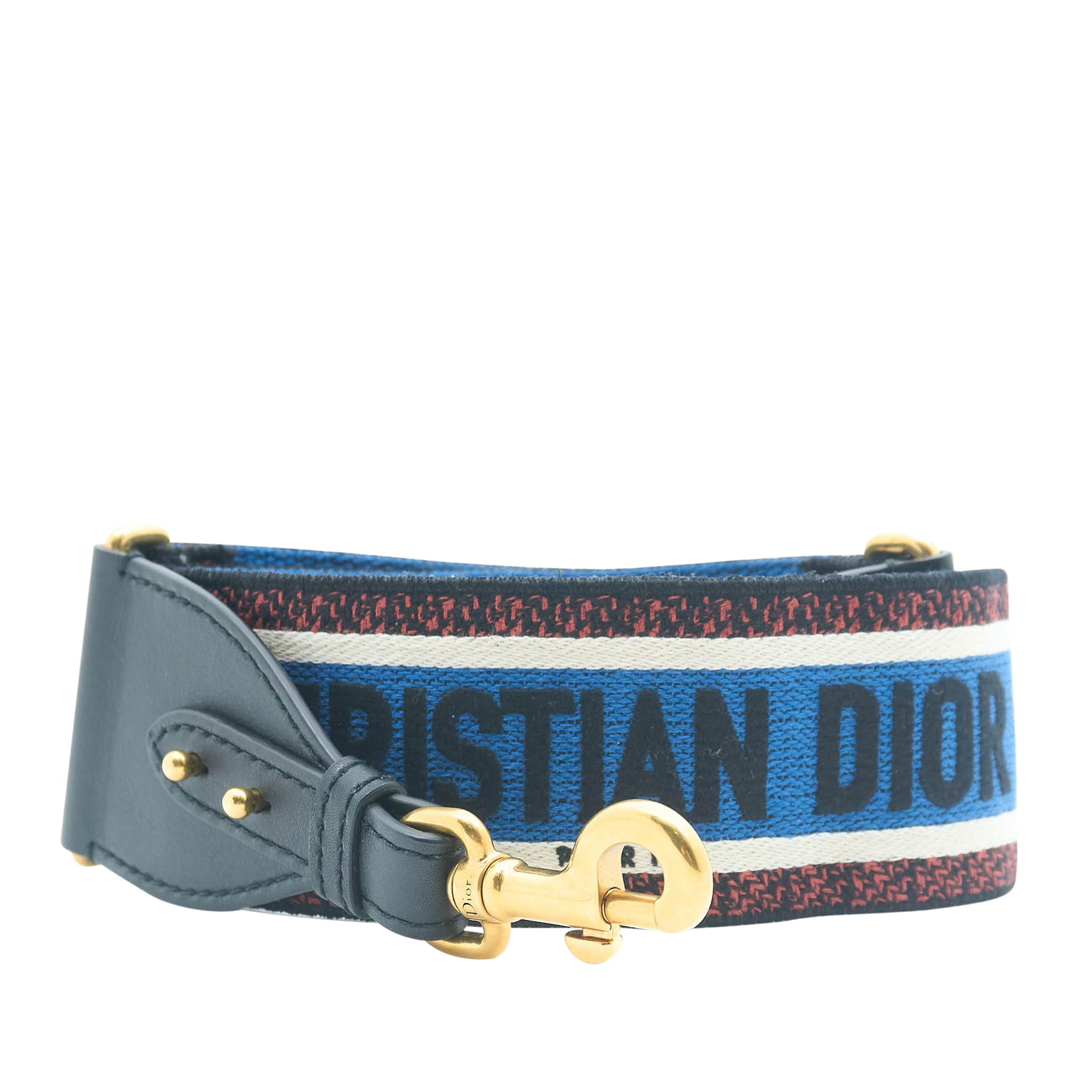 Dior Blue Embroidered Canvas & Leather Shoulder Strap