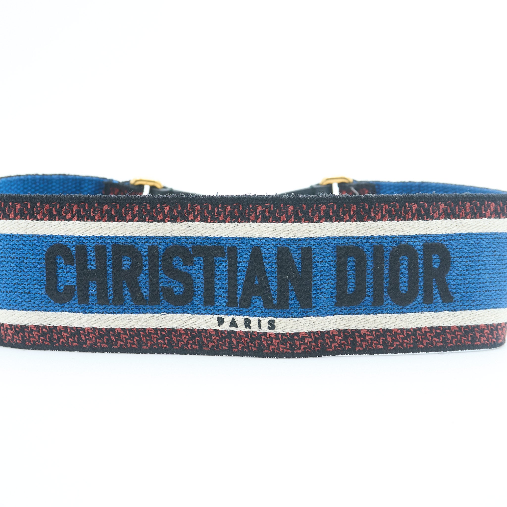 Dior Blue Embroidered Canvas & Leather Shoulder Strap