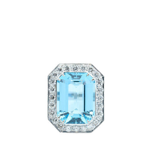 Custom by MV&Co Aquamarine & Diamond Platinum Ring