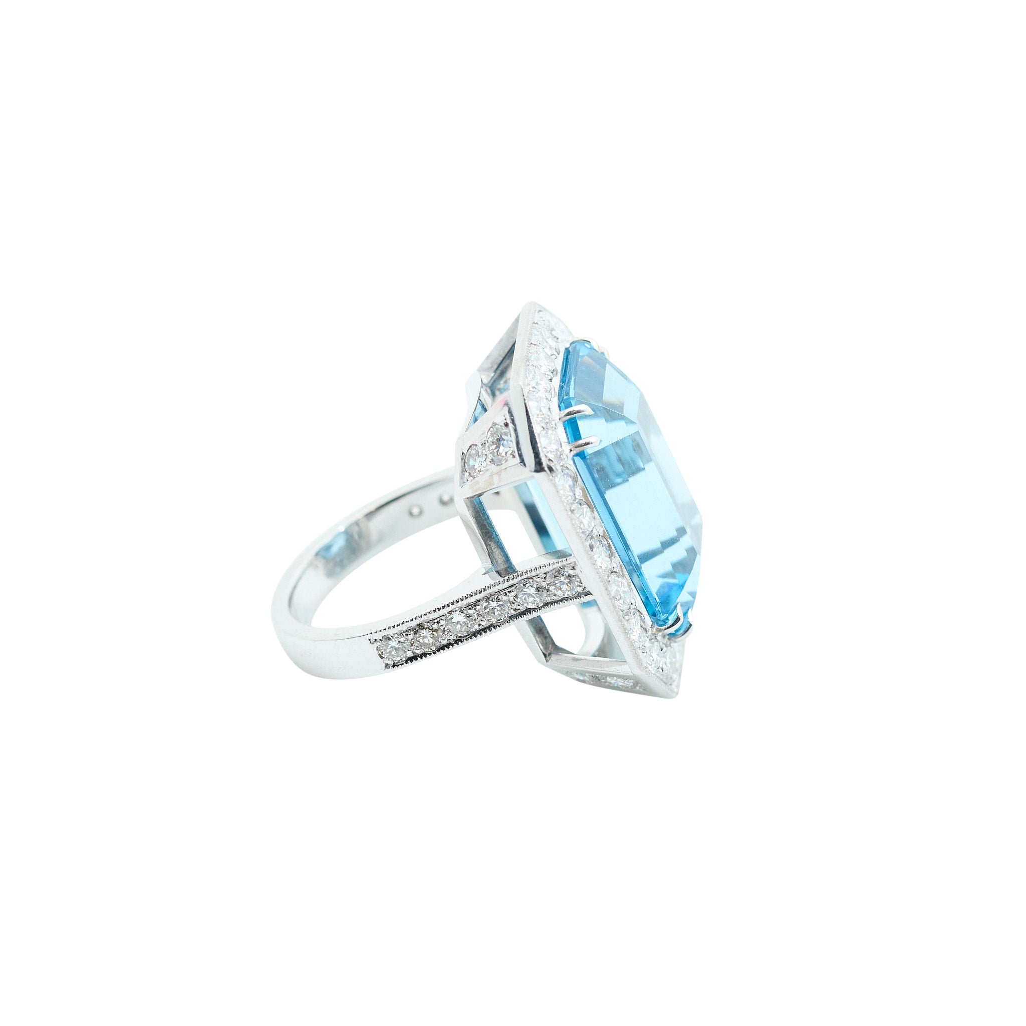 Custom by MV&Co Aquamarine & Diamond Platinum Ring