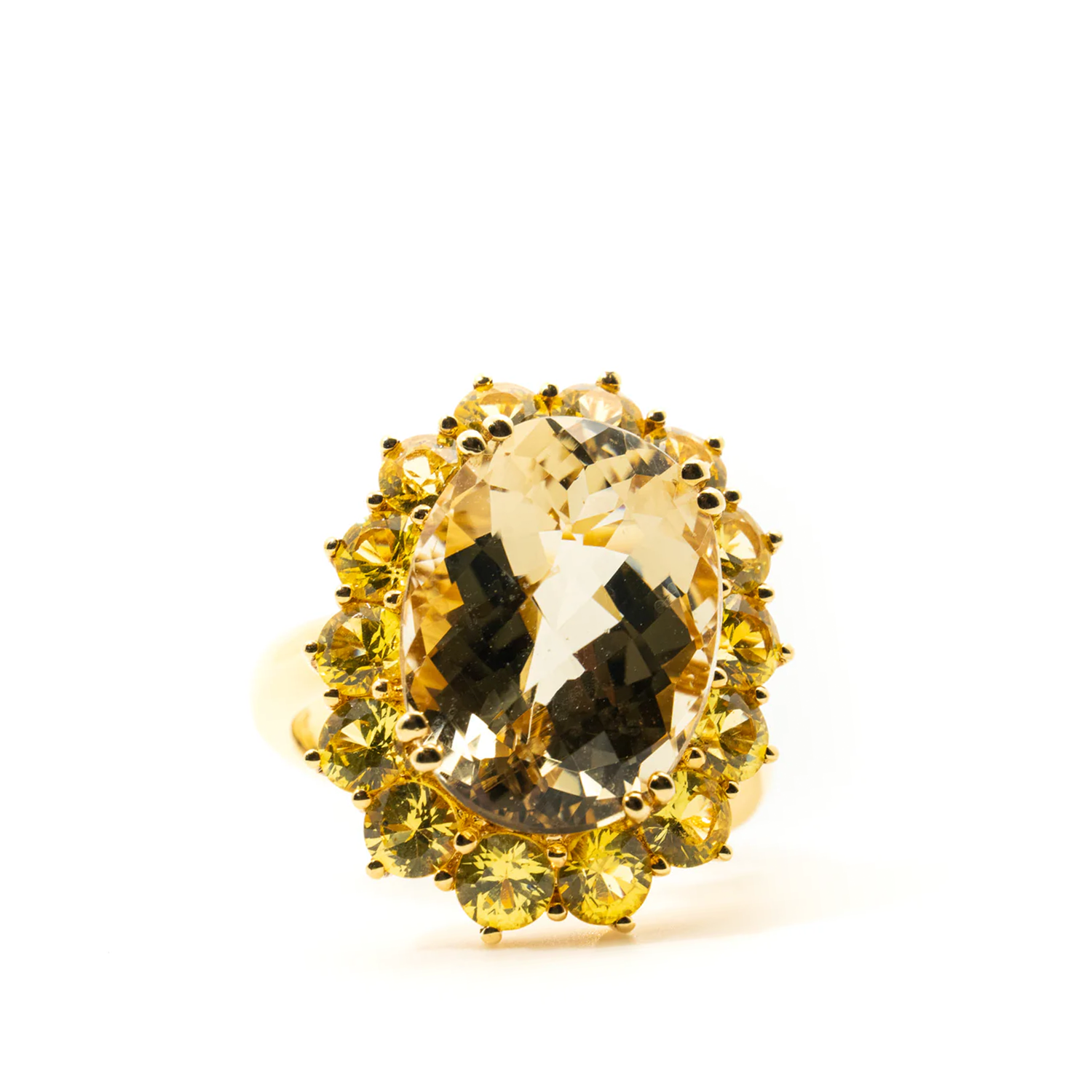 Custom Made By MV&CO Quartz & Yellow Sapphire Cluster Ring