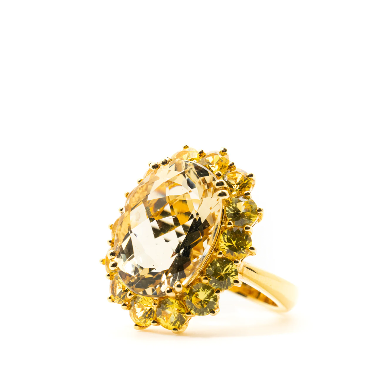 Custom Made By MV&CO Quartz & Yellow Sapphire Cluster Ring