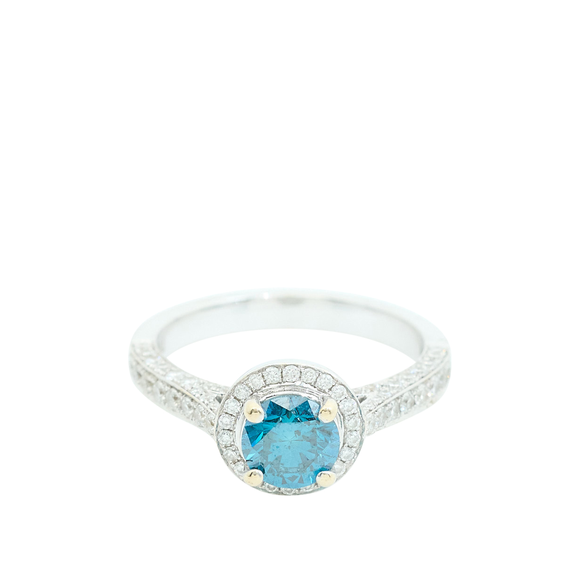 Custom MV&Co Solitaire Blue Diamond Cluster Ring