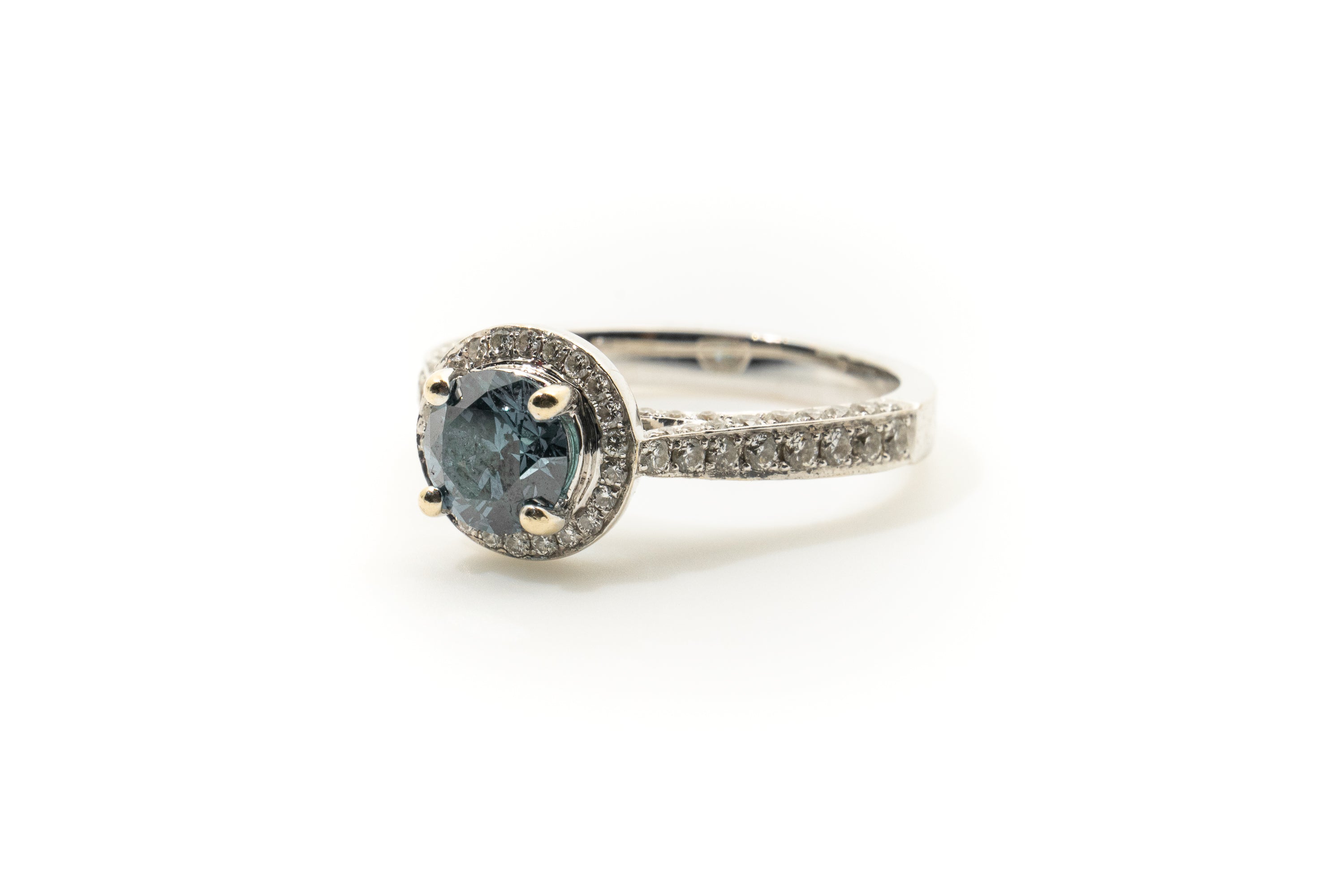 Custom MV&Co Solitaire Blue Diamond Cluster Ring