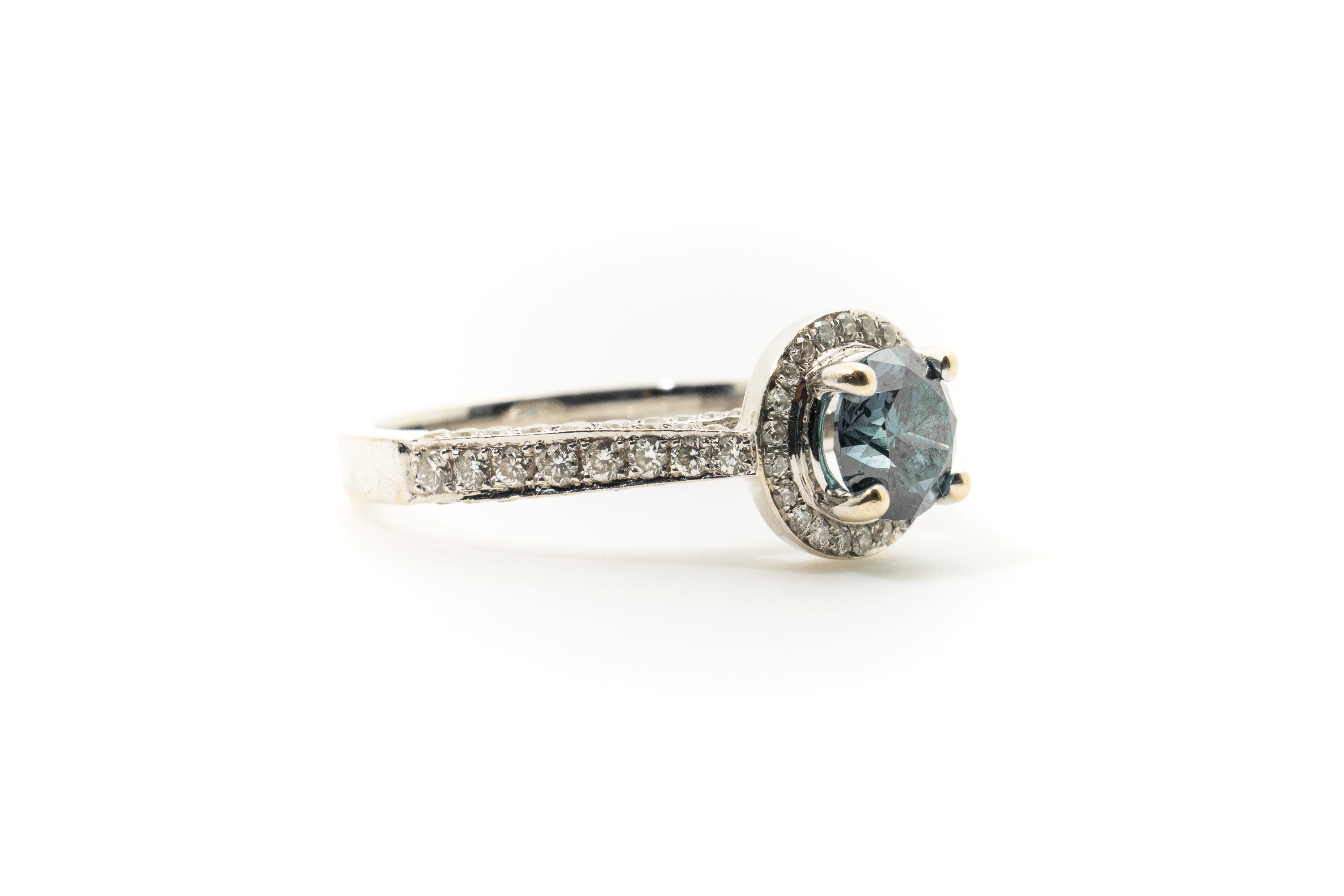 Custom MV&Co Solitaire Blue Diamond Cluster Ring