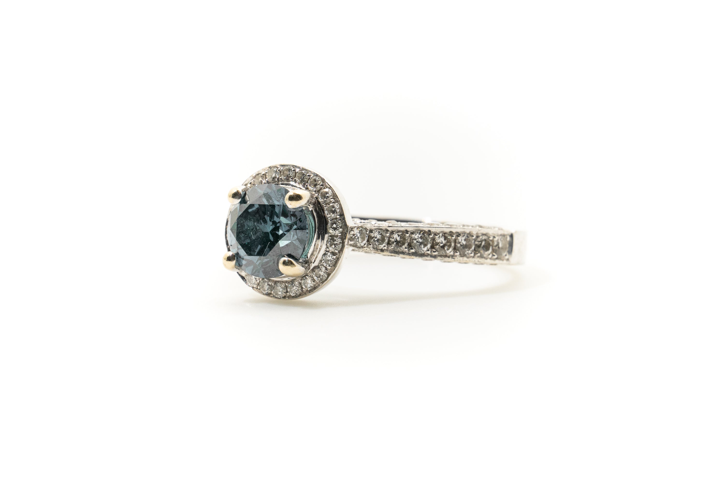 Custom MV&Co Solitaire Blue Diamond Cluster Ring