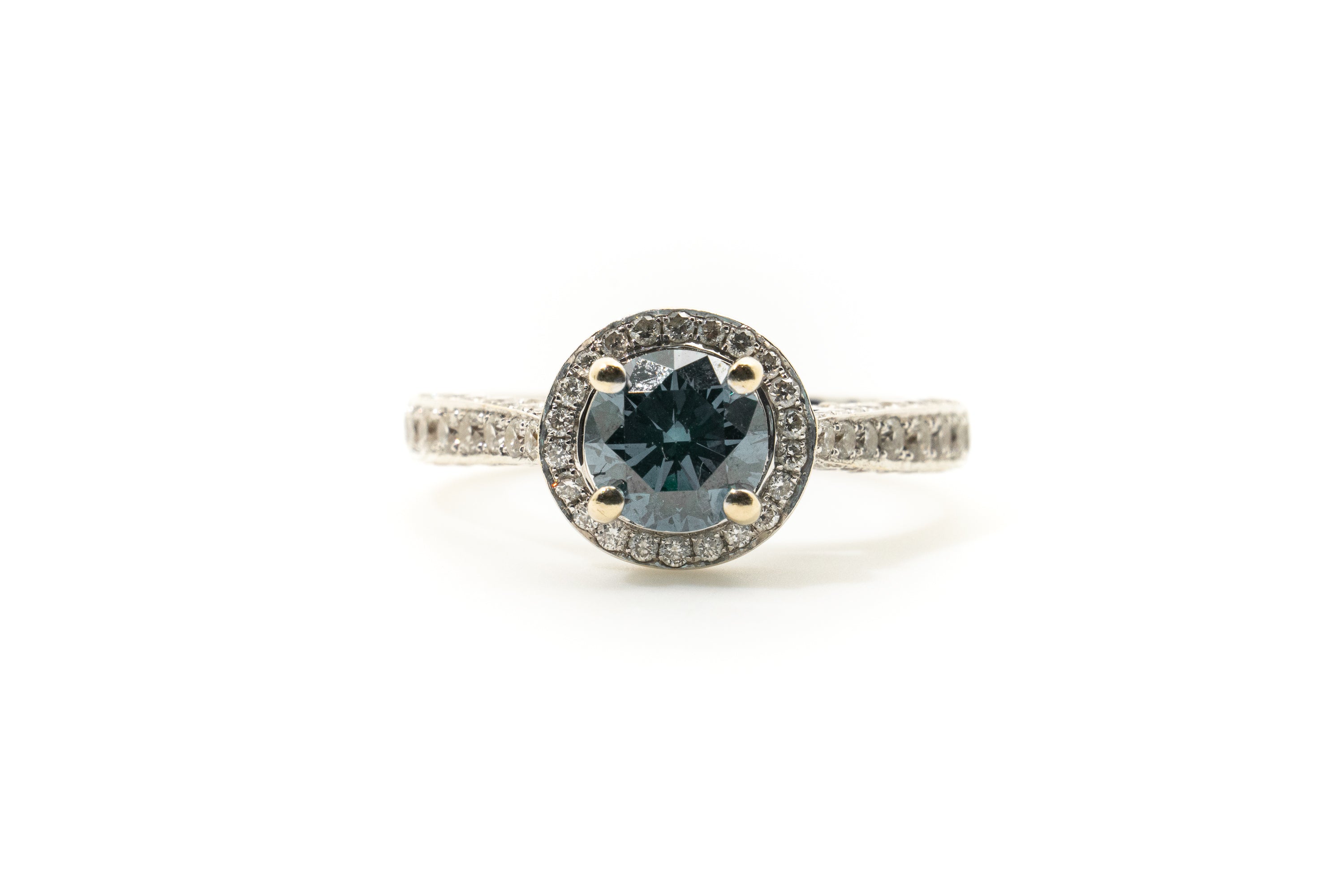 Custom MV&Co Solitaire Blue Diamond Cluster Ring