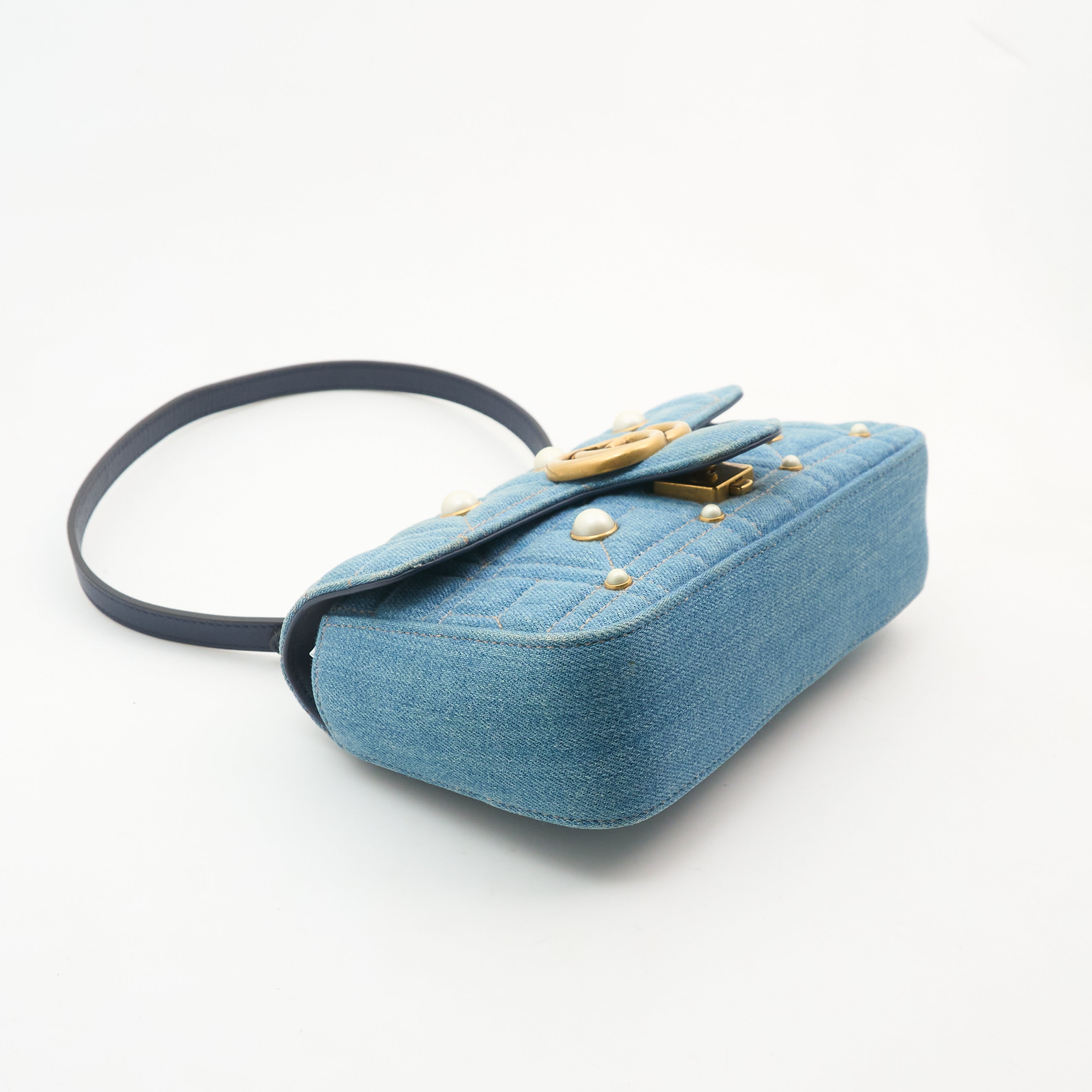 Gucci GG Marmont Denim Pearl Shoulder Bag