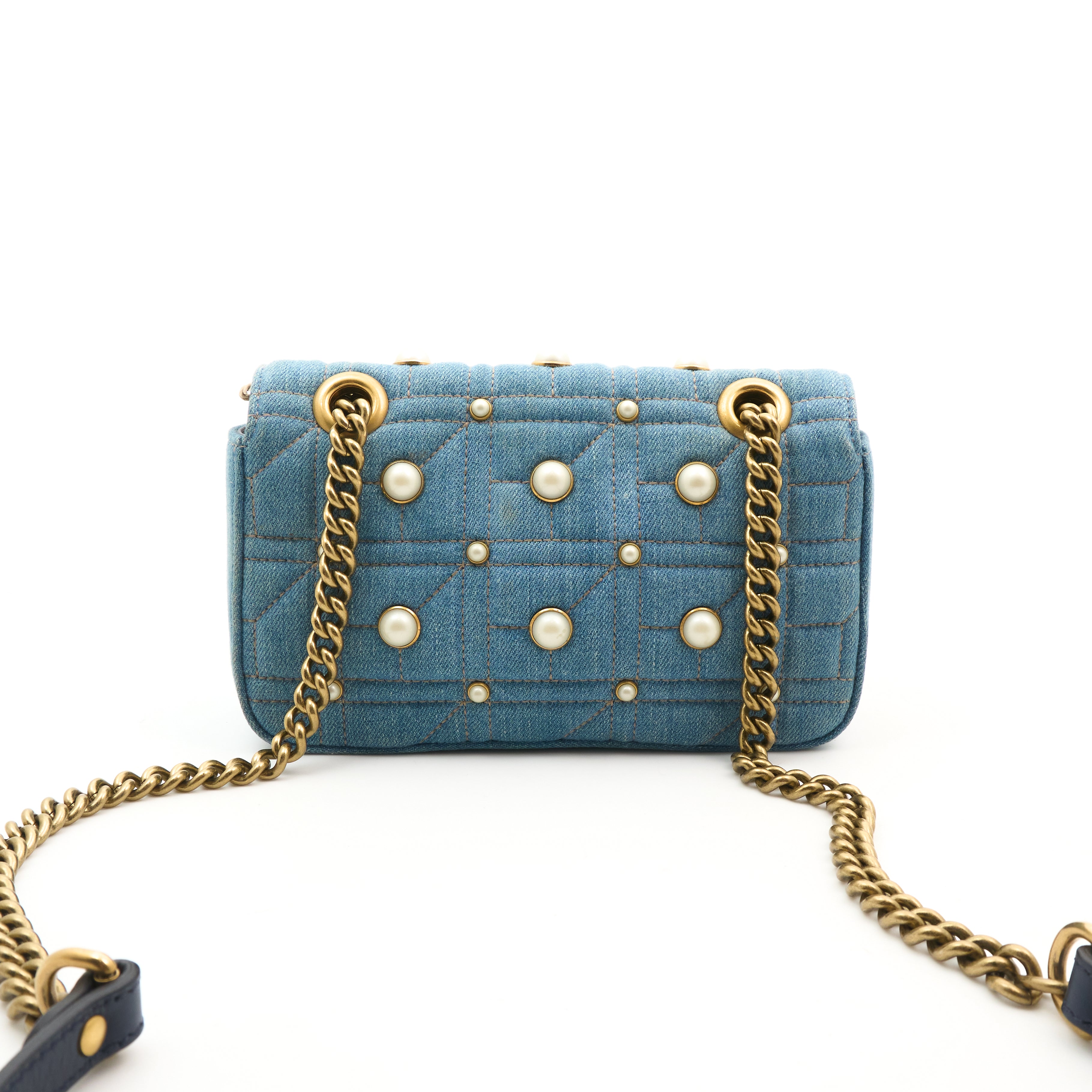 Gucci GG Marmont Denim Pearl Shoulder Bag