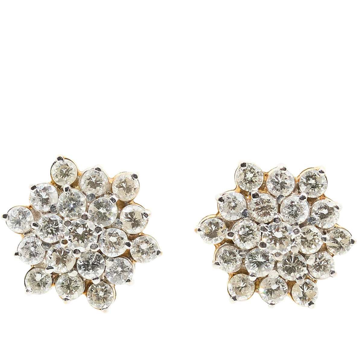 Diamond Cluster Flower Stud Earrings 2.38ct in 18ct Yellow Gold