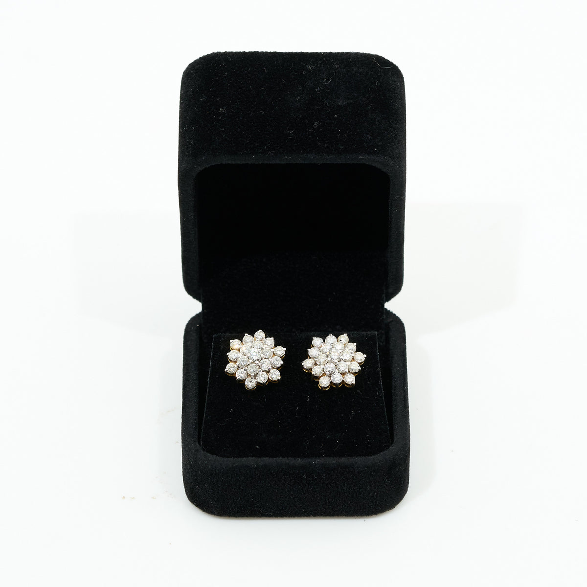 Diamond Cluster Flower Stud Earrings 2.38ct in 18ct Yellow Gold